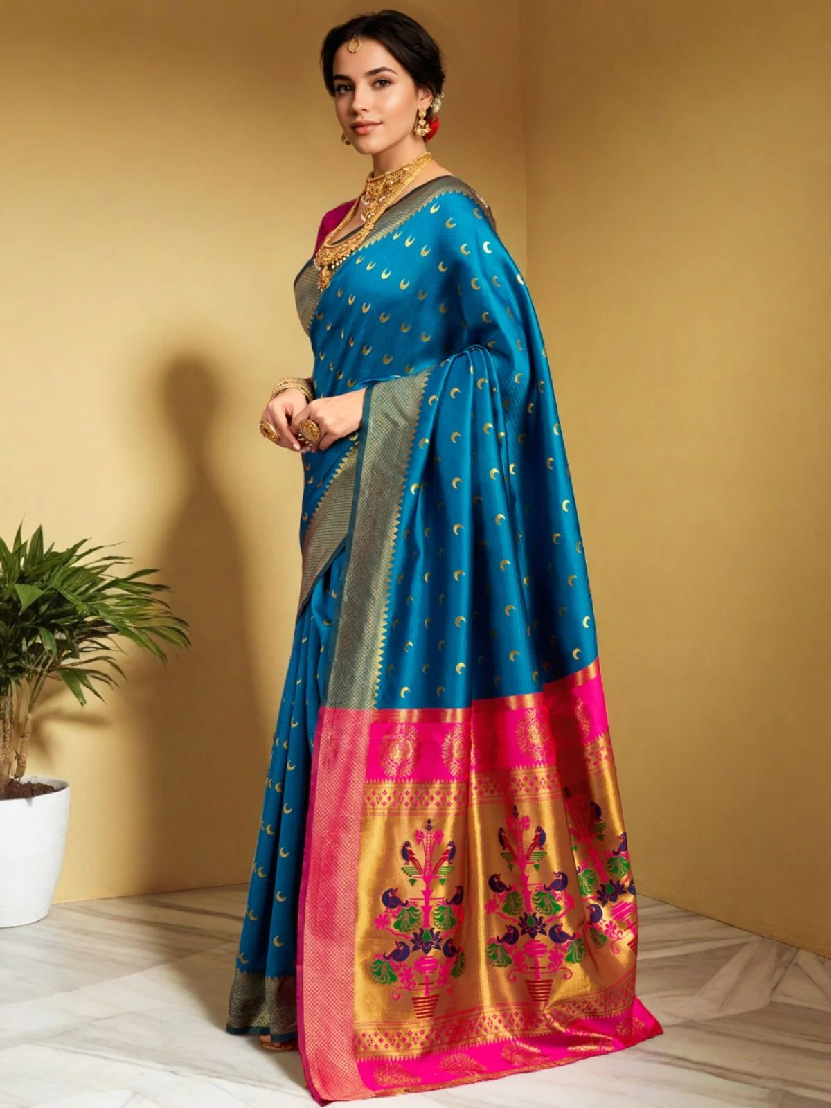 Odette Sky Blue Silk Woven Saree For Women - Image 2