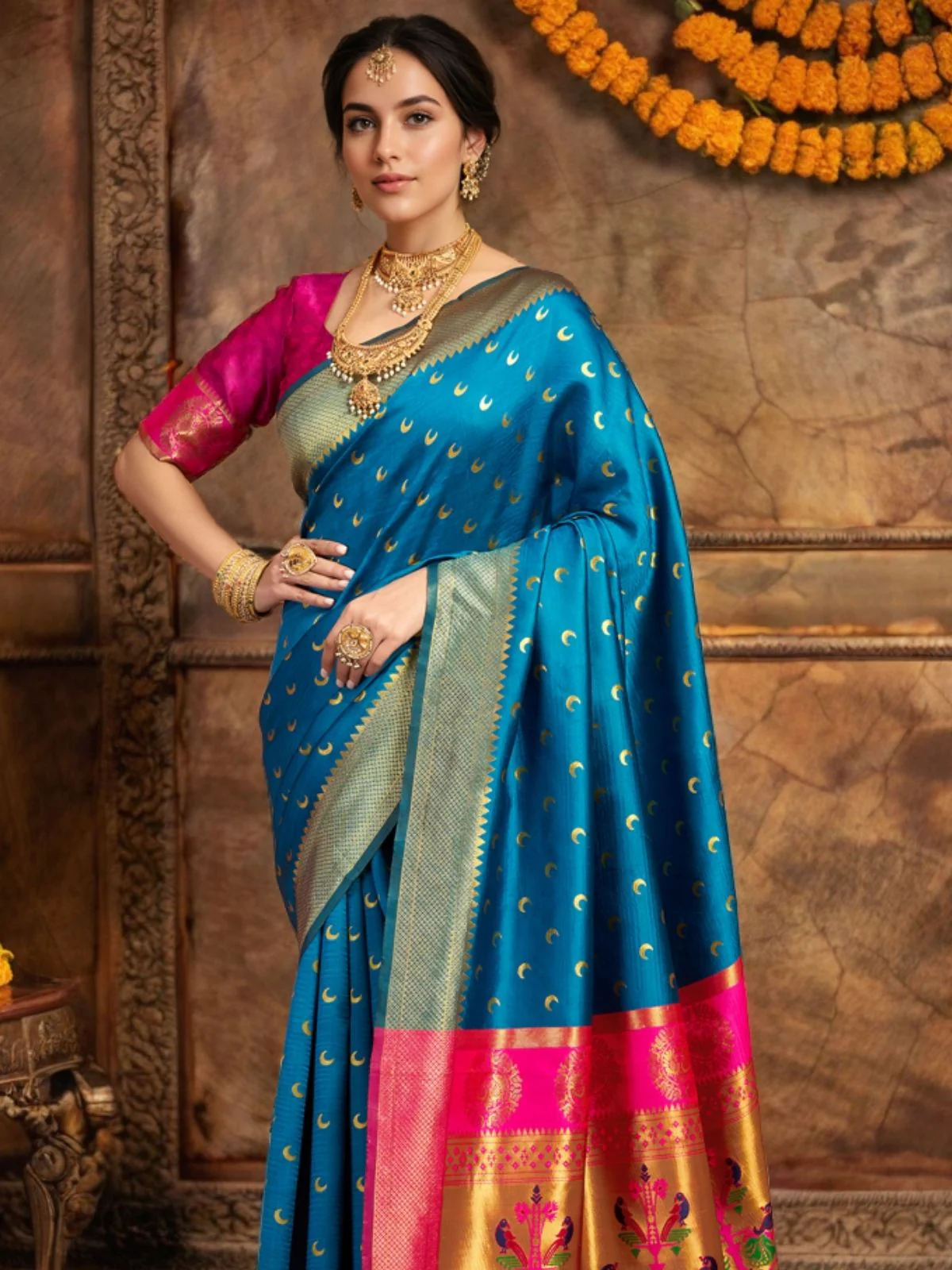 Odette Sky Blue Silk Woven Saree For Women - Image 4