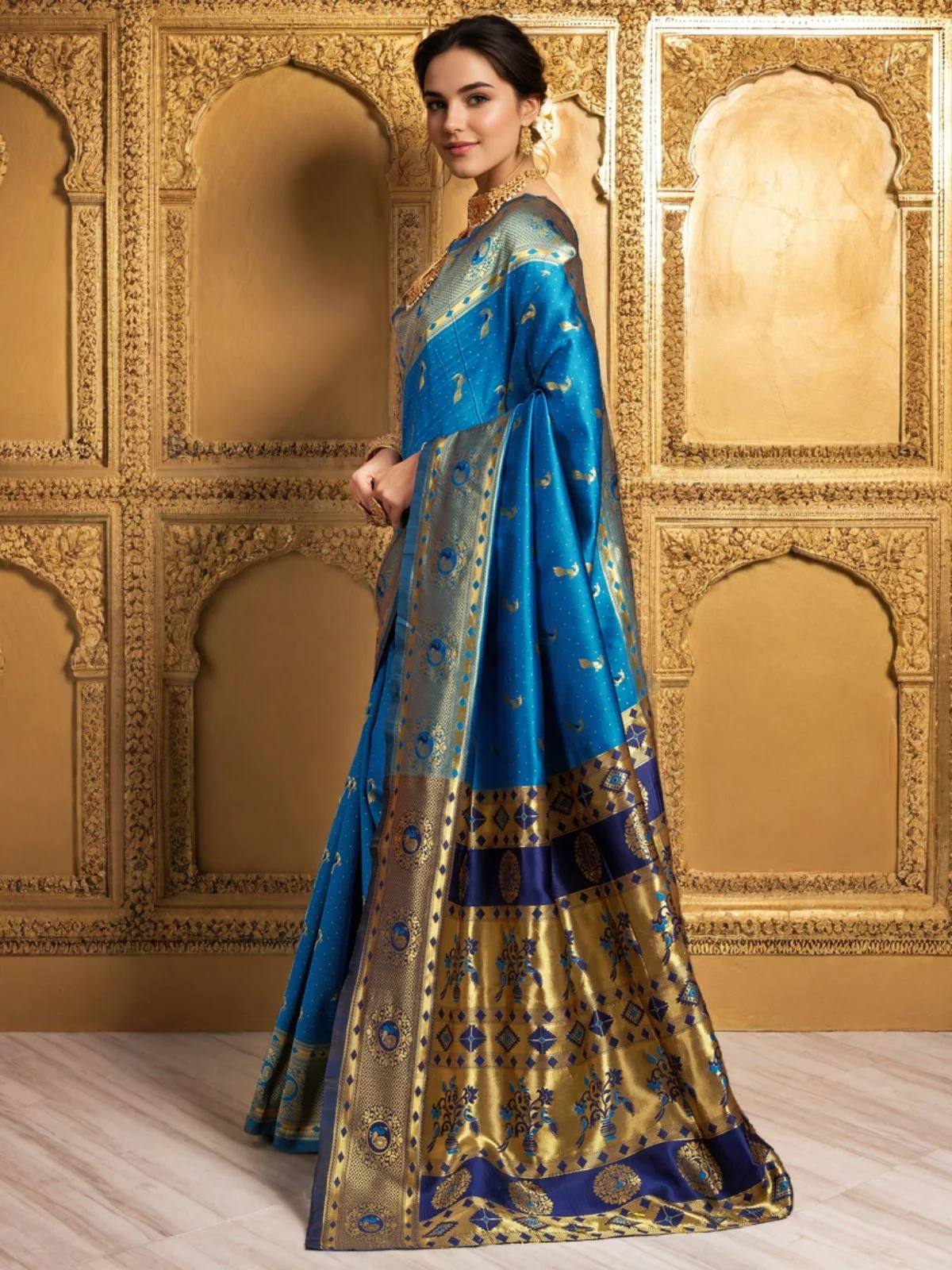 Odette Sky Blue Silk Woven Saree For Women - Image 2