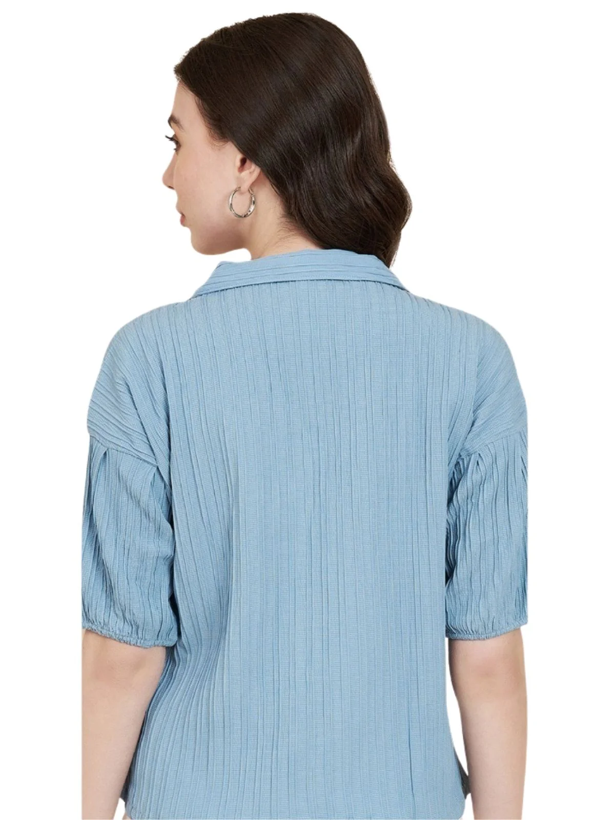 Odette Sky Blue Sugarcane Solid Shirt For Women - Image 3
