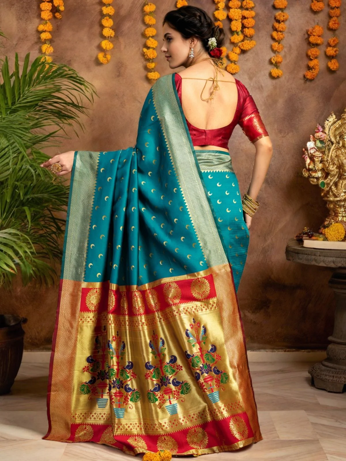 Odette Sky Blue  Silk Woven Saree For Women - Image 3