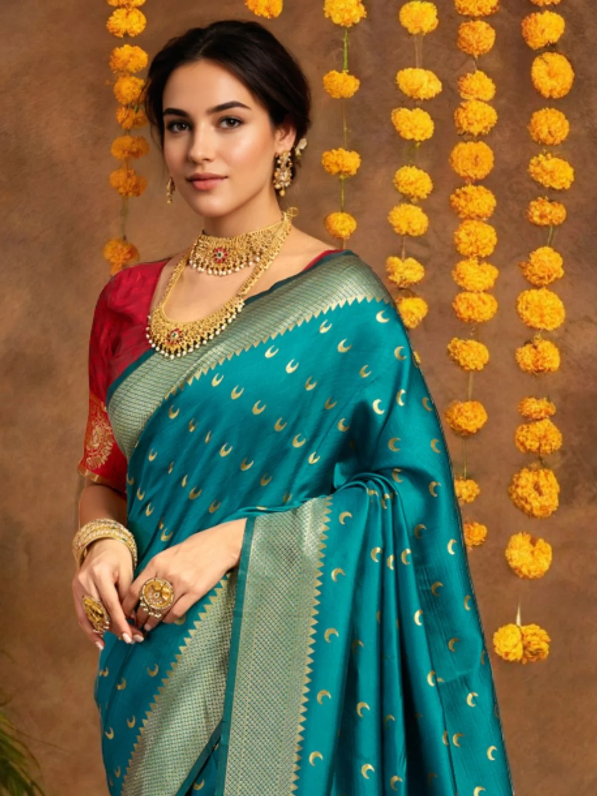 Odette Sky Blue  Silk Woven Saree For Women - Image 4