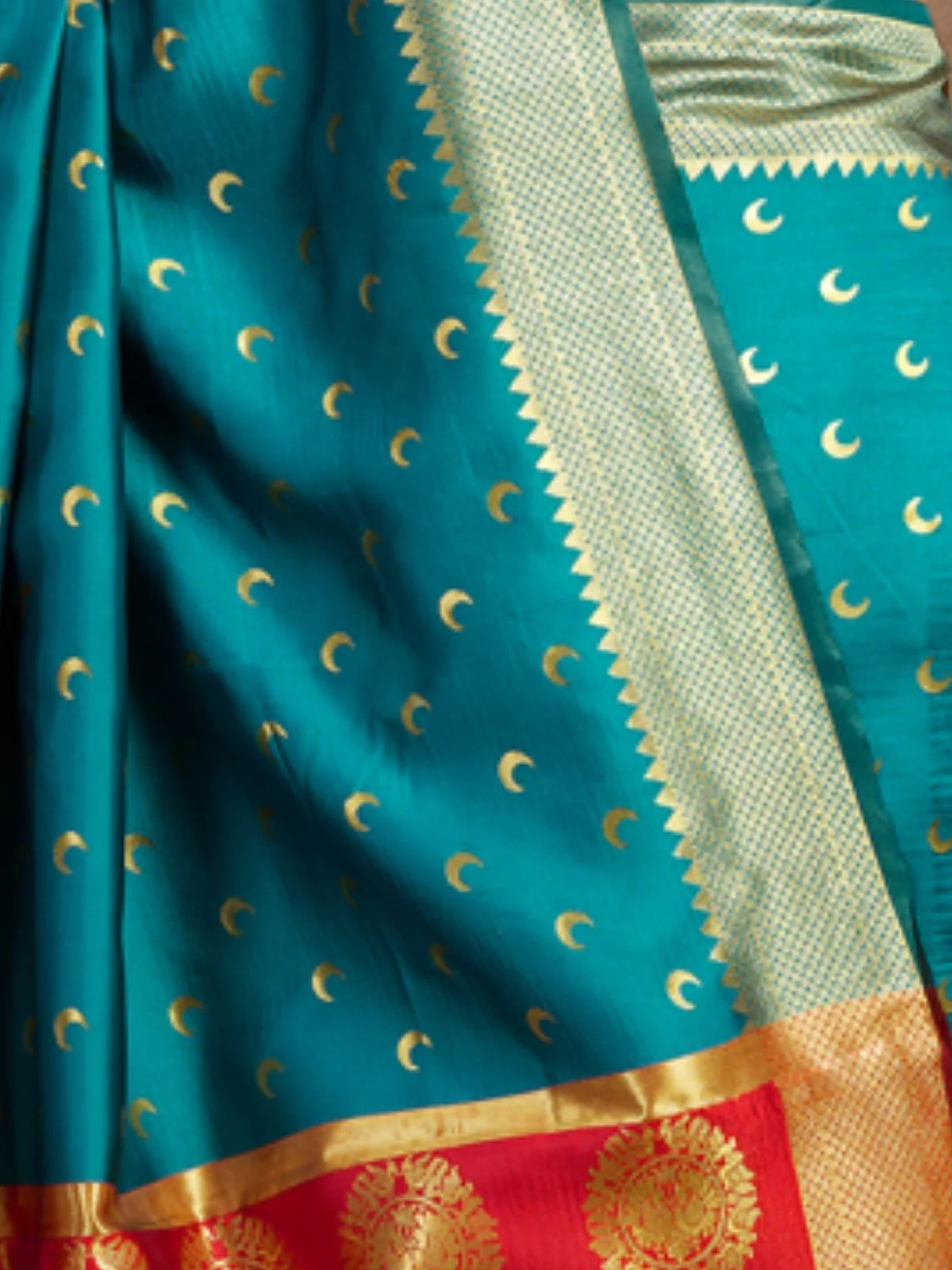 Odette Sky Blue  Silk Woven Saree For Women - Image 5