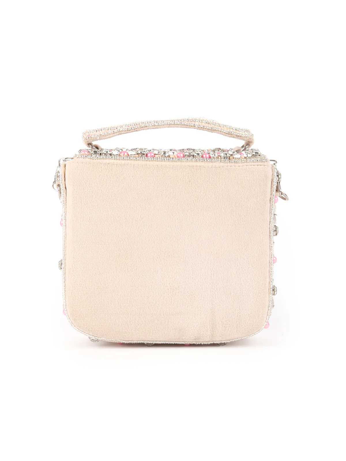 Odette Statement Ornate Beige and Pink Embellished Bridal Clutch For Women - Image 5