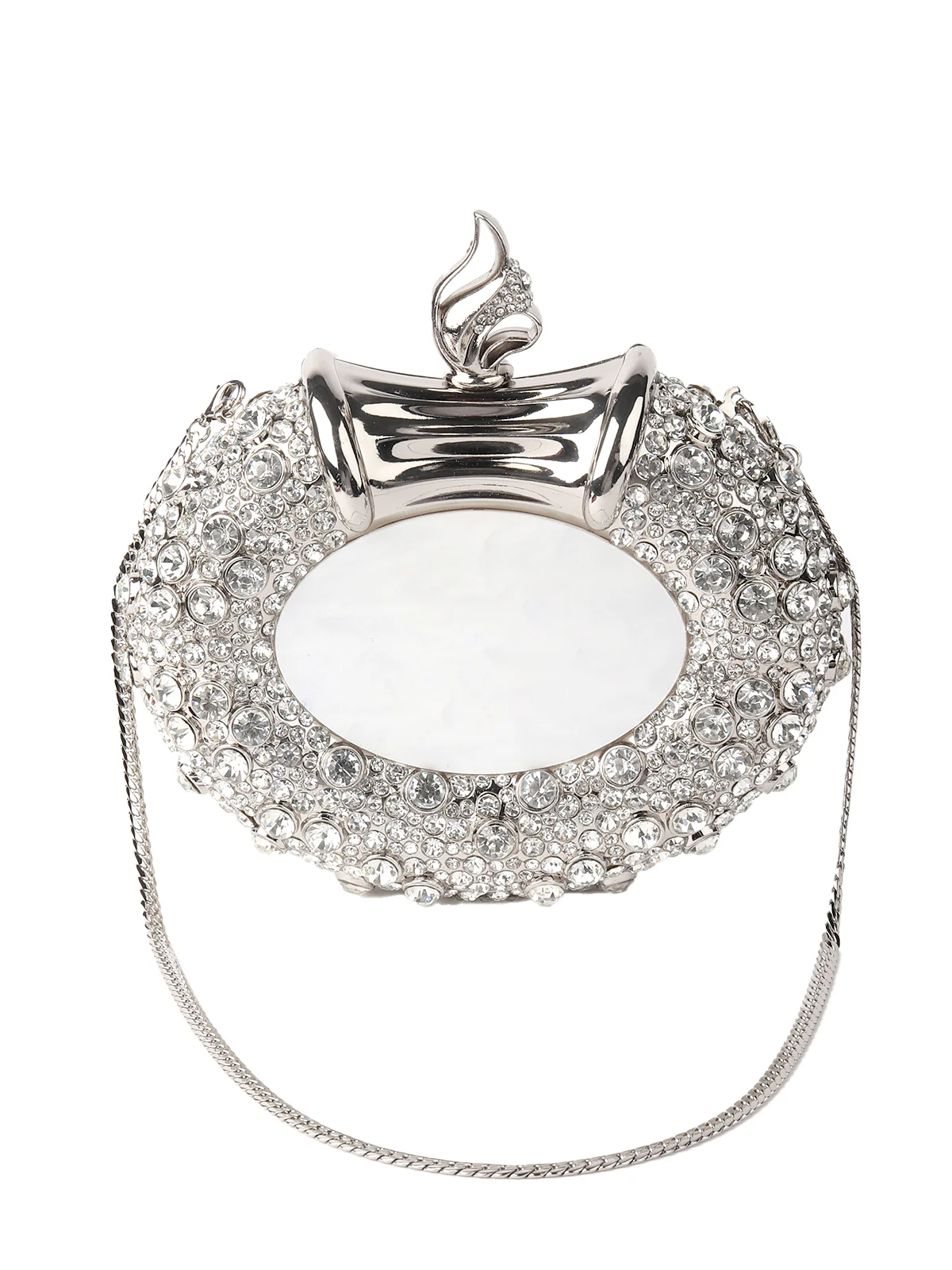 Odette Statement Ornate Silver Metal Clutch For Women - Image 3