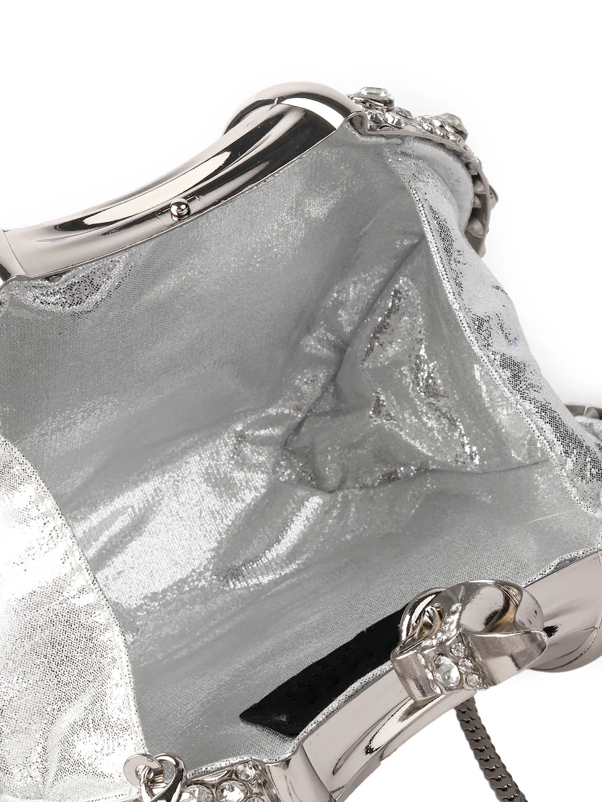 Odette Statement Ornate Silver Metal Clutch For Women - Image 7