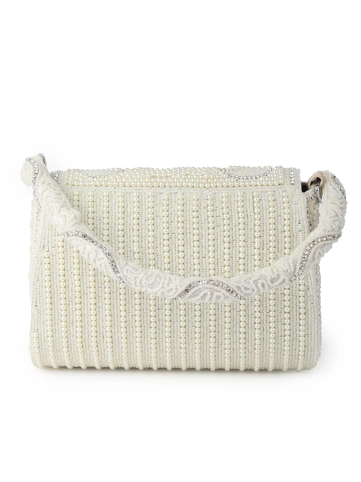Odette Statement Ornate White Pearl Embroidered Clutch For Women - Image 5