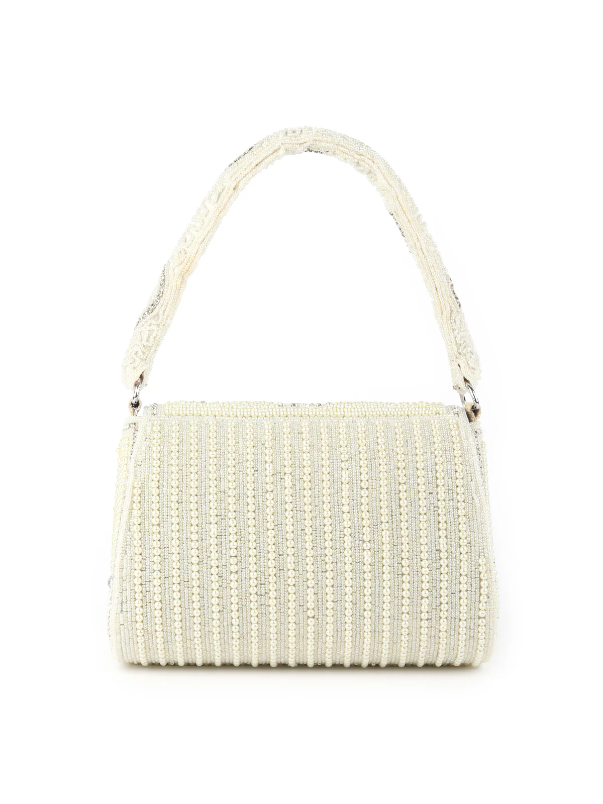 Odette Statement Ornate White Pearl Embroidered Clutch For Women - Image 5