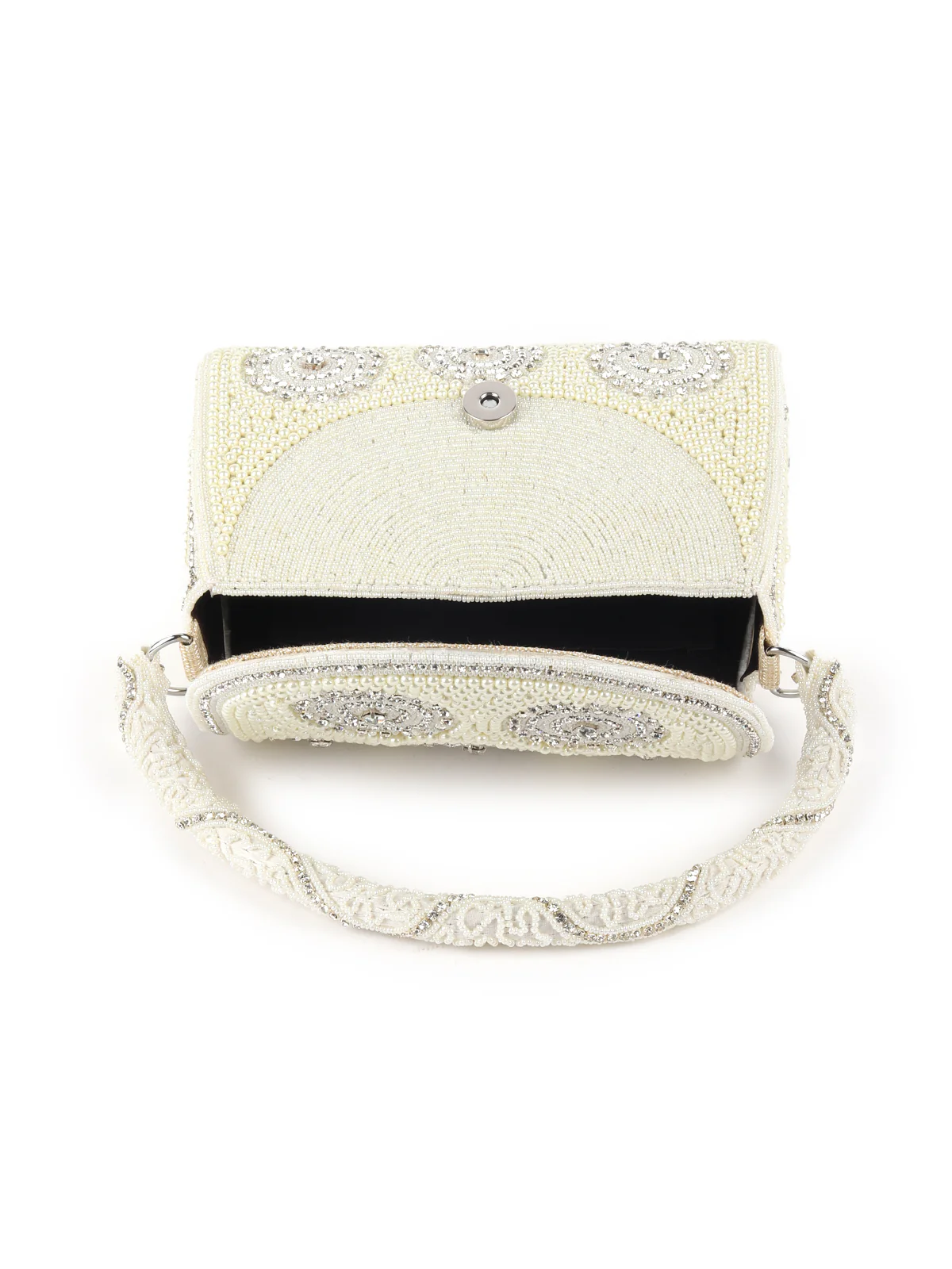 Odette Statement Ornate White Pearl Embroidered Clutch For Women - Image 6