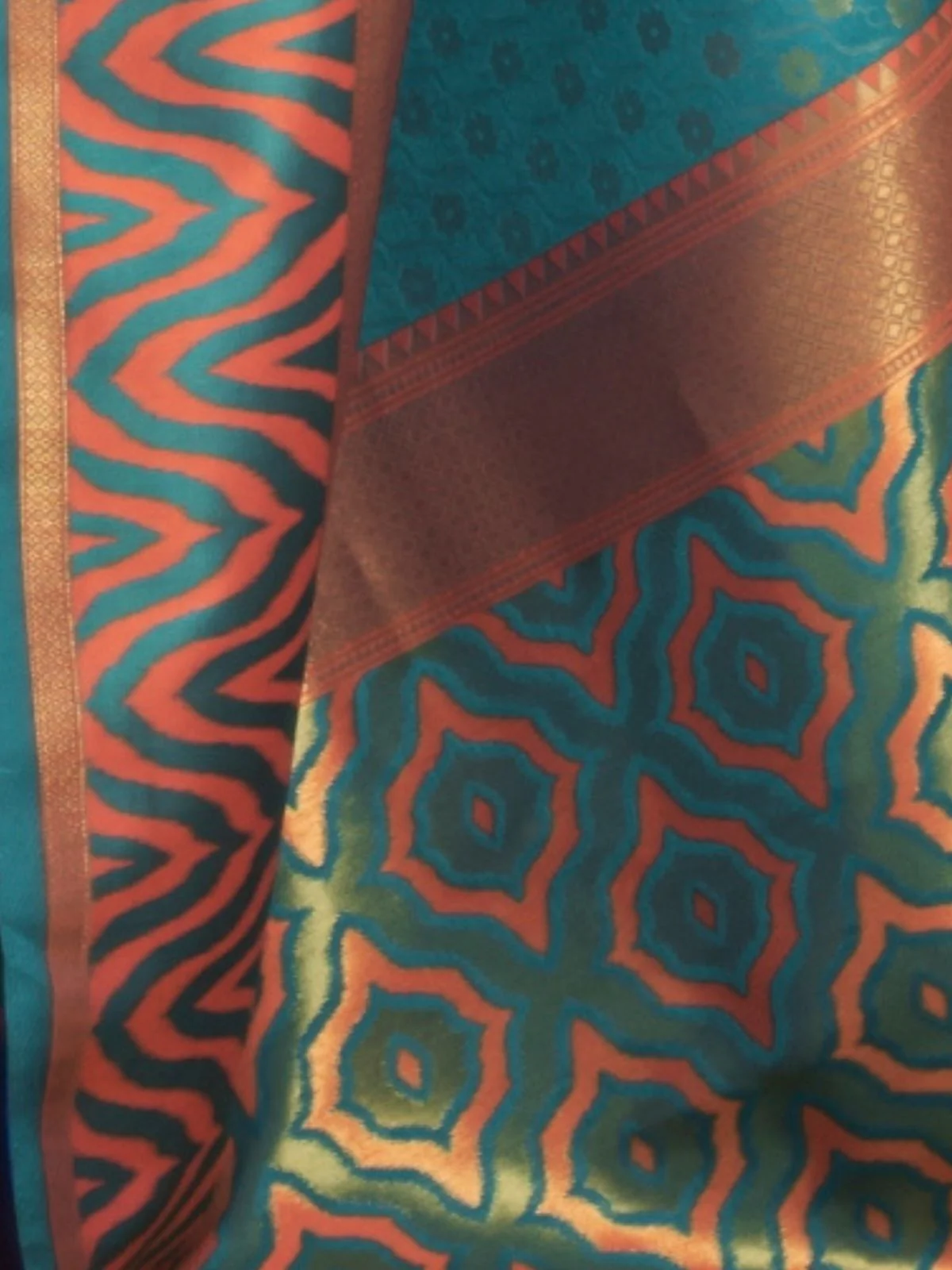 Odette Teal Woven Design Silk Blend Saree With Unstitched Blouse For Women - Image 4