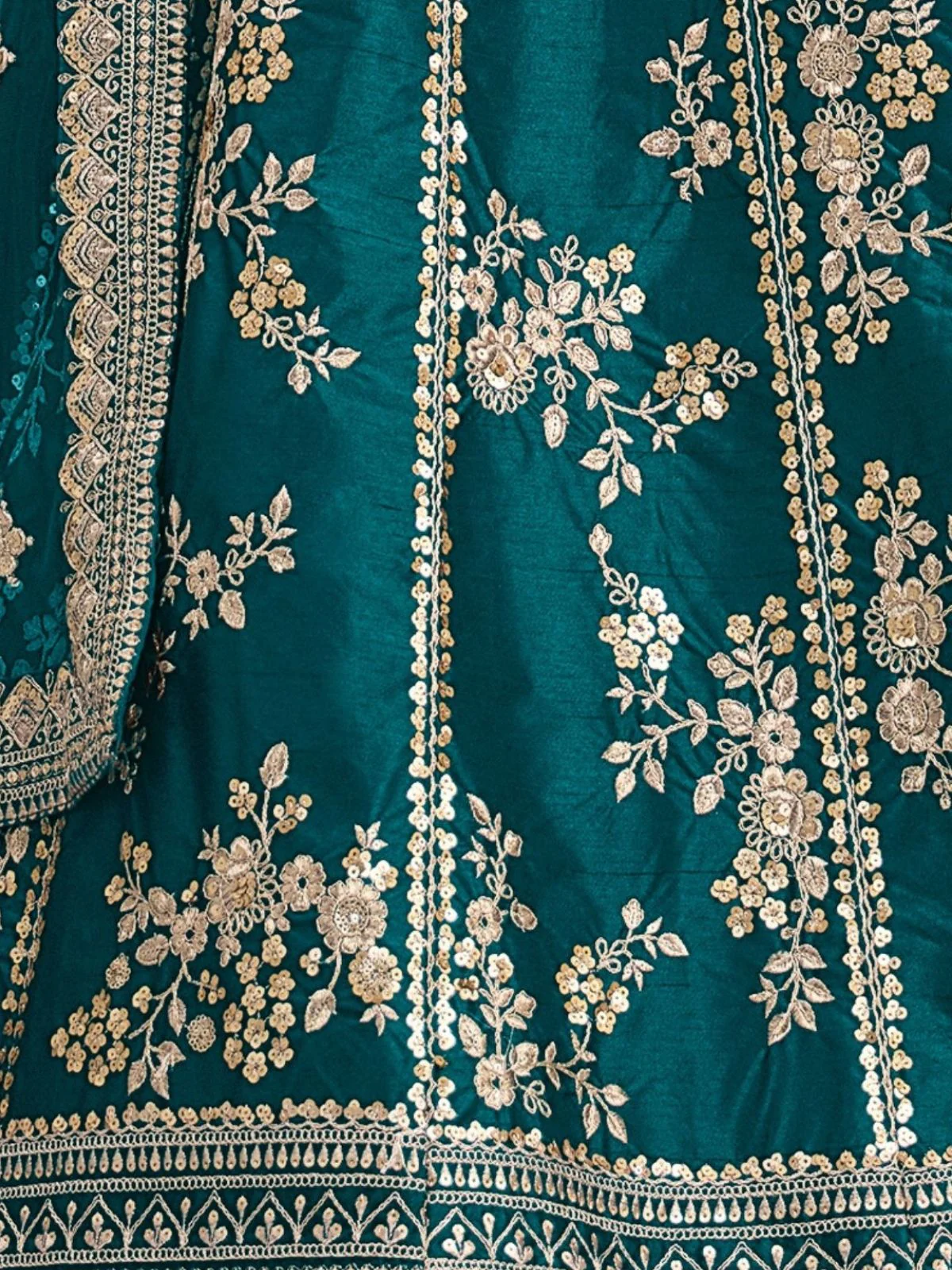 Odette Teal Art Silk Embroidered Semi-Stitched lehenga For Women - Image 5
