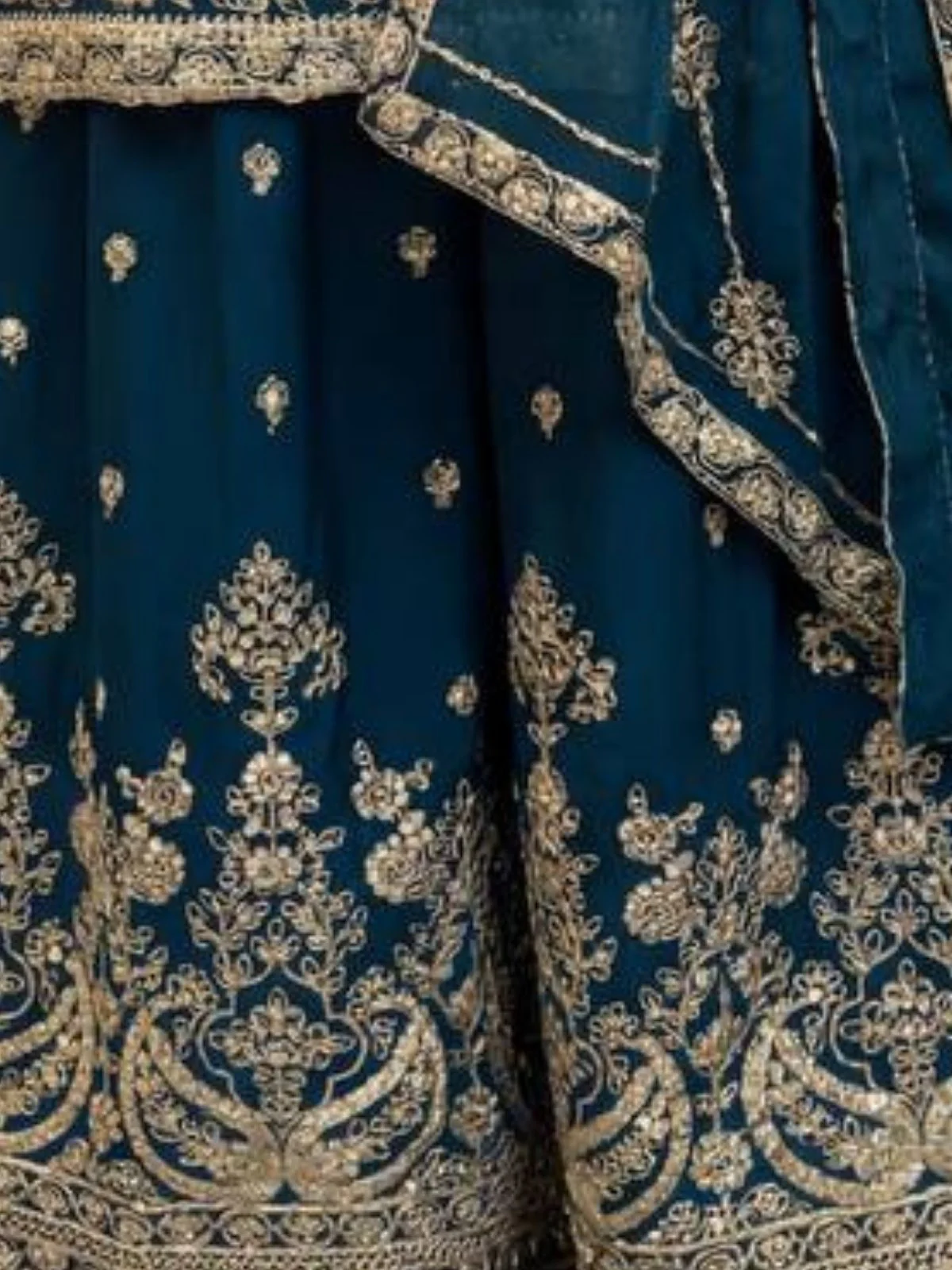 Odette Teal Blue Chinon Solid Stitched Kurta Set For Women - Image 5