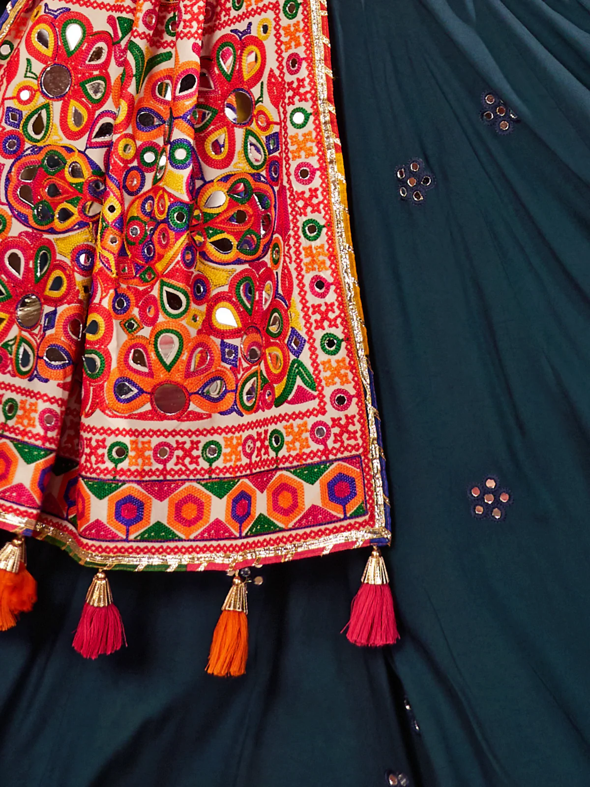 Odette Teal Blue Cotton Blend Embroidered Semi-Stitched lehenga For Women - Image 6