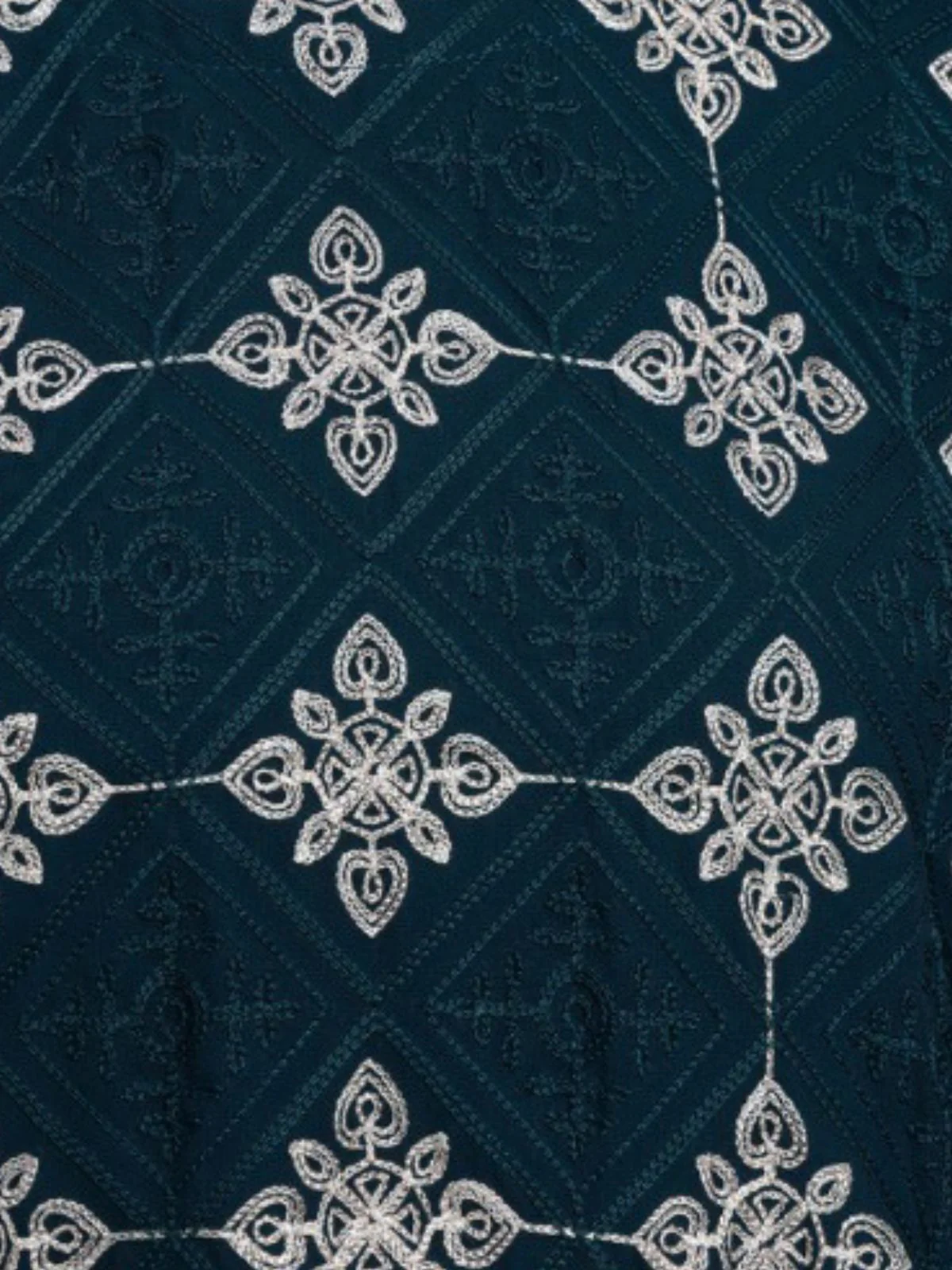 Odette Teal Blue Georgette Embroidered Kurti For Women - Image 4