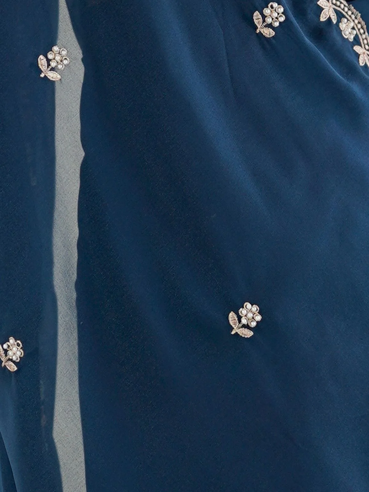 Odette Teal Blue Georgette Embroidered Saree For Women - Image 5