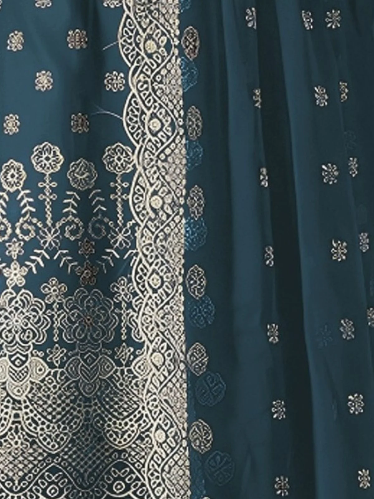 Odette Teal Blue Georgette Embroidered Semi Stitched Kurta Set For Women - Image 3