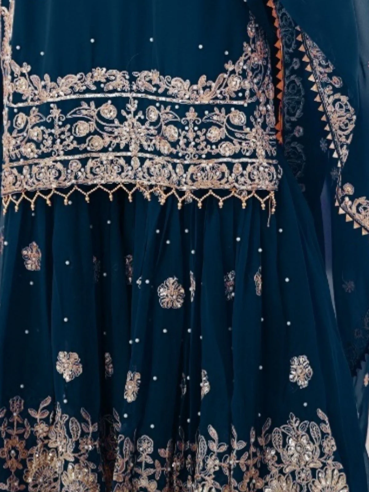Odette Teal Blue Georgette Embroidered Stitched Kurta Set For Women - Image 7