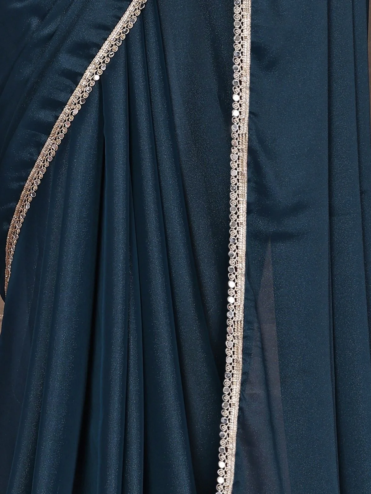 Odette Teal Blue Georgette Plain Saree With Unstitched Blouse For Women - Image 6