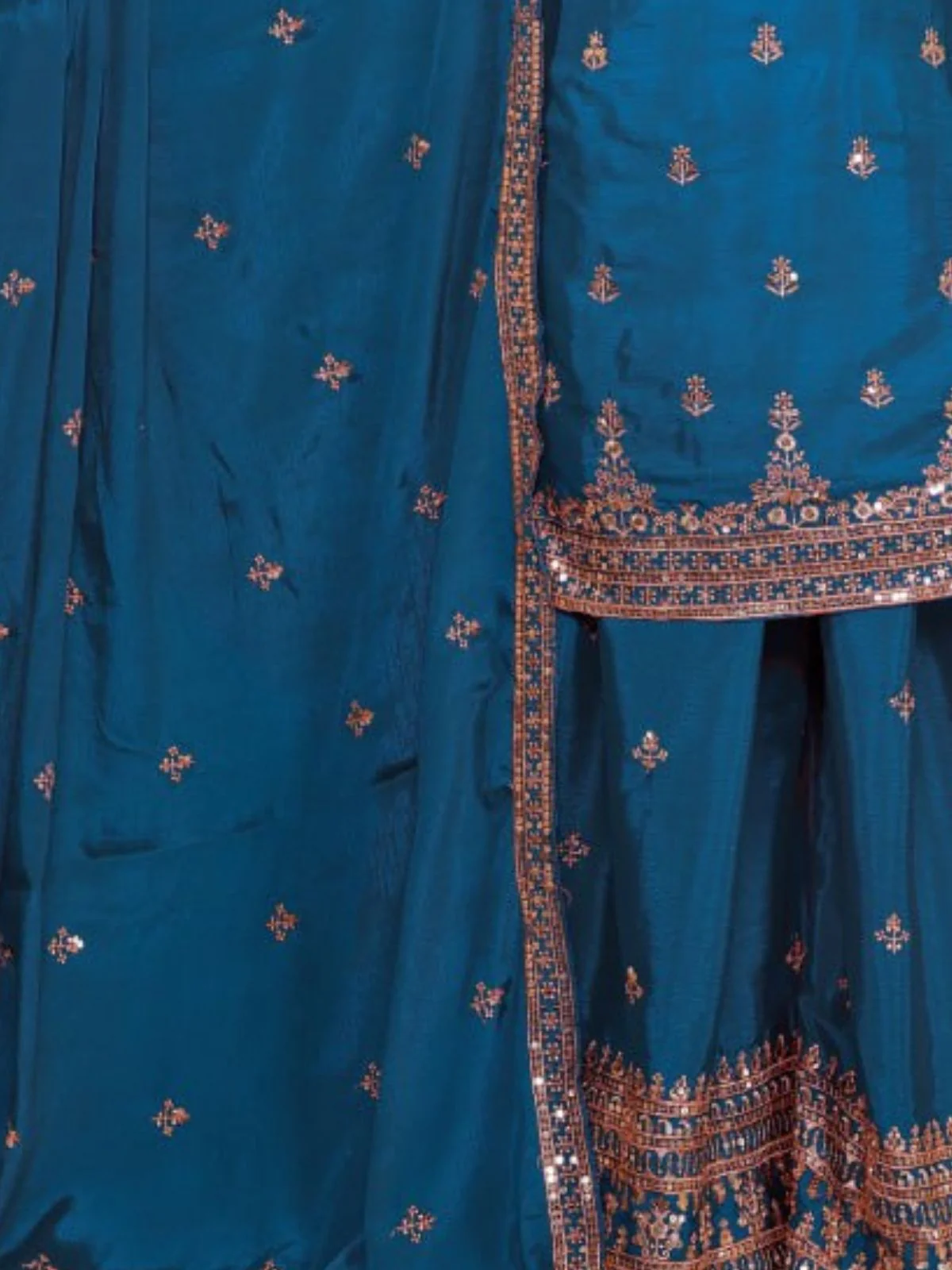 Odette Teal Blue Georgette Solid Stitched Kurta Set For Women - Image 6