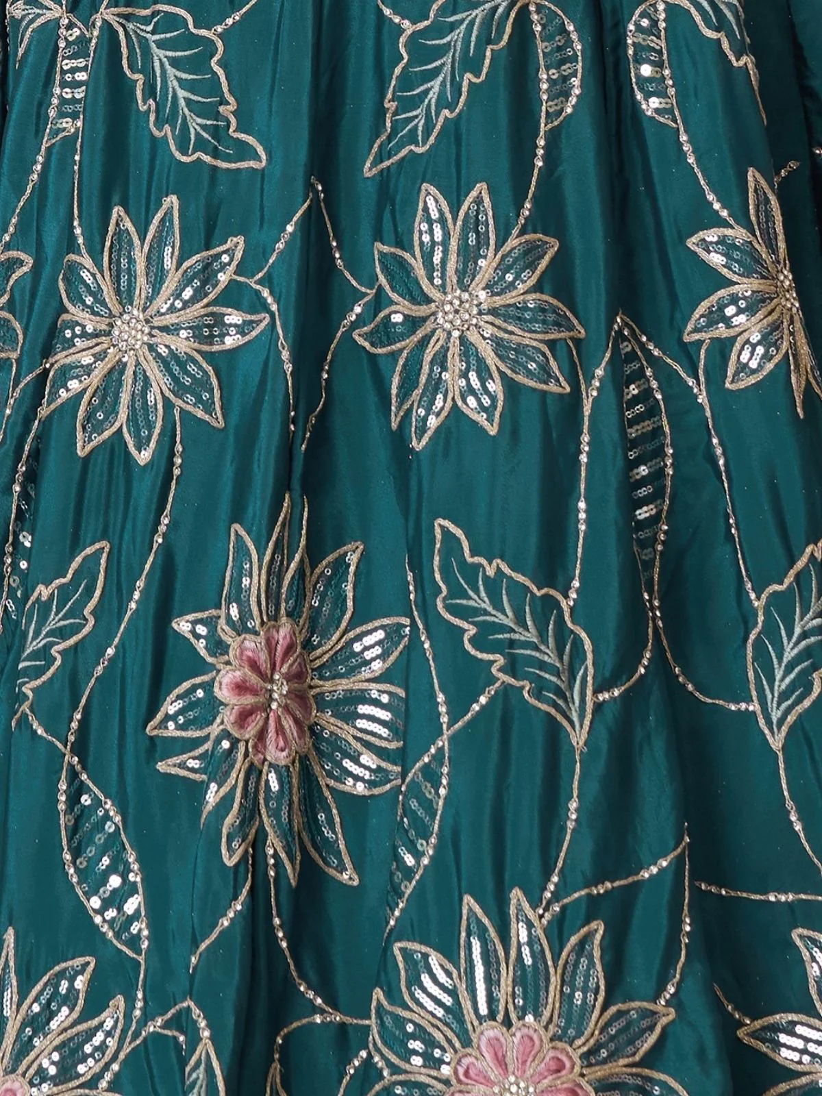 Odette Teal Blue Silk Blend Embroidered Semi-Stitched Lehenga For Women - Image 5