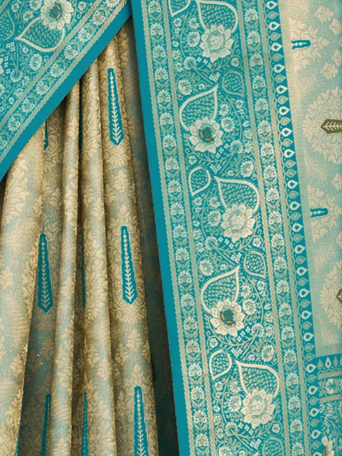Odette Teal Blue Silk Blend Woven Banarasi Saree For Women - Image 5