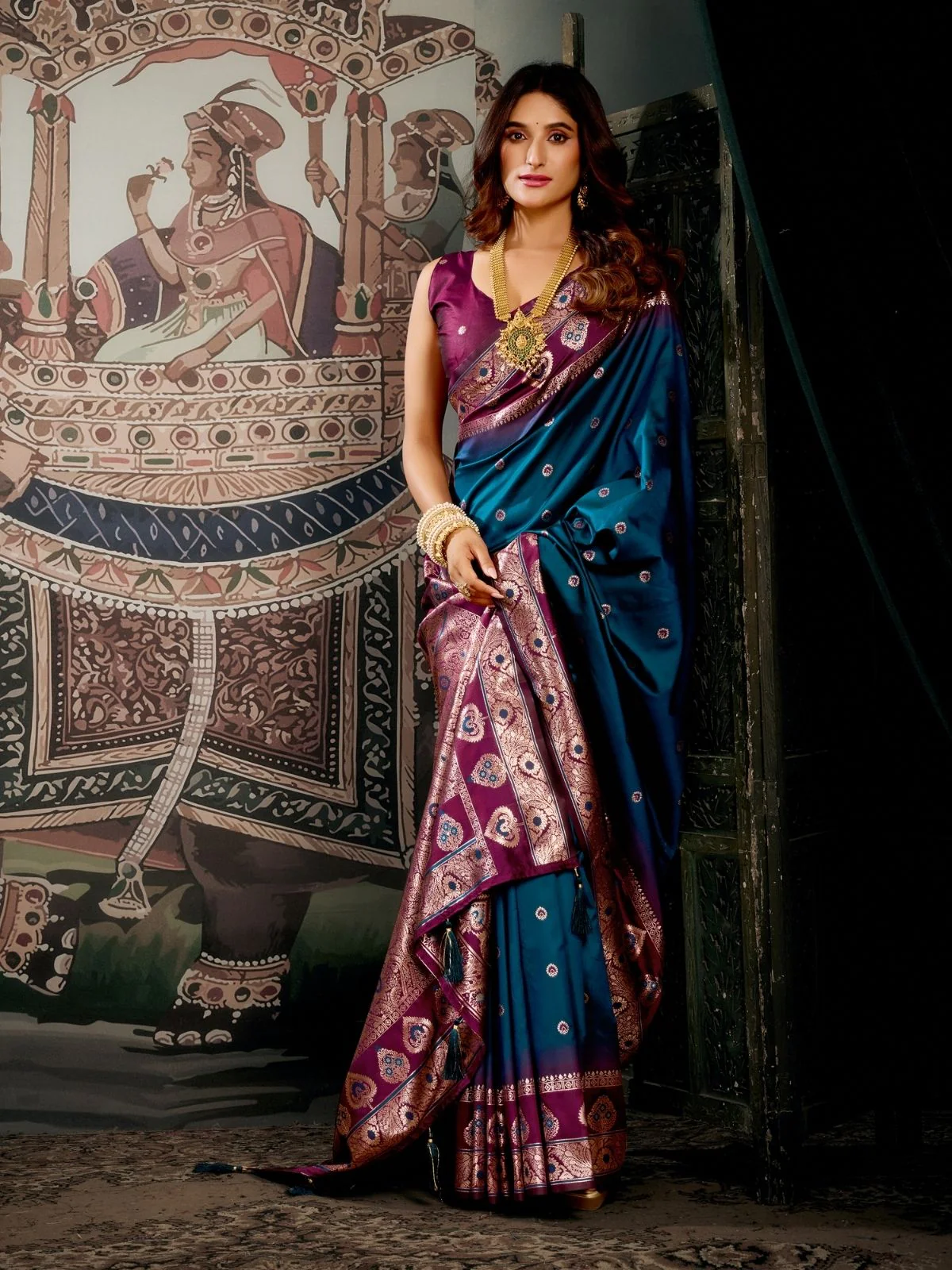 Odette Teal Blue Silk Blend Woven Saree For Women - Image 3