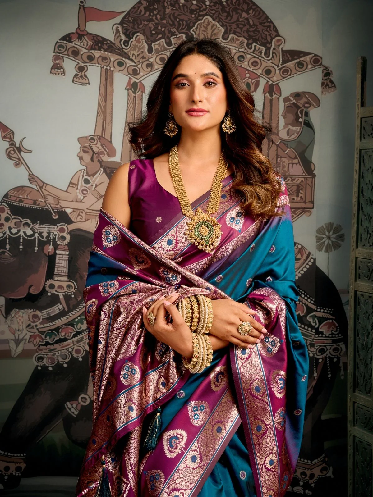 Odette Teal Blue Silk Blend Woven Saree For Women - Image 5