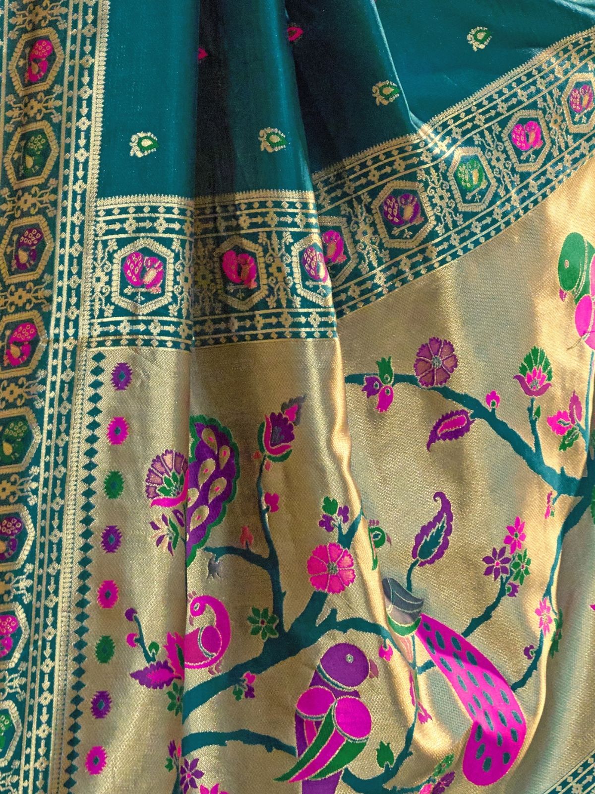 Odette Teal Blue Silk Woven Paithani Saree For Women - Image 6