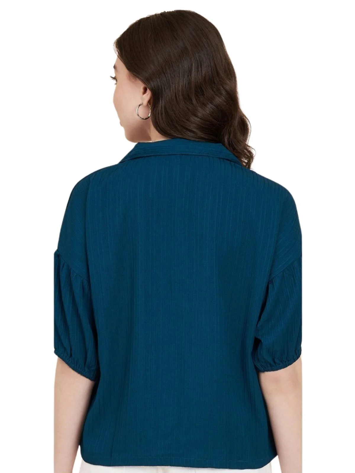 Odette Teal Blue Sugarcane Solid Shirt For Women - Image 3