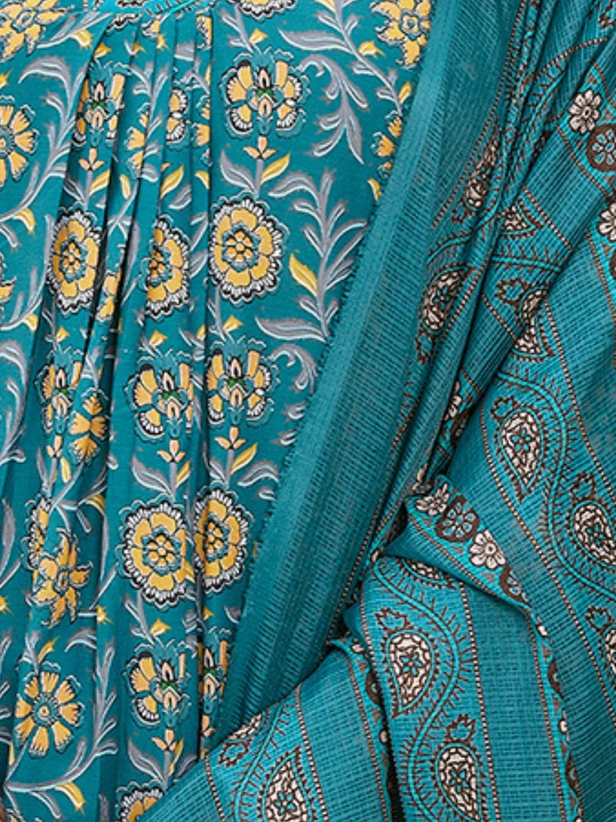 Odette Teal Blue Viscose Printed Stiched Kurta Set For Women - Image 5