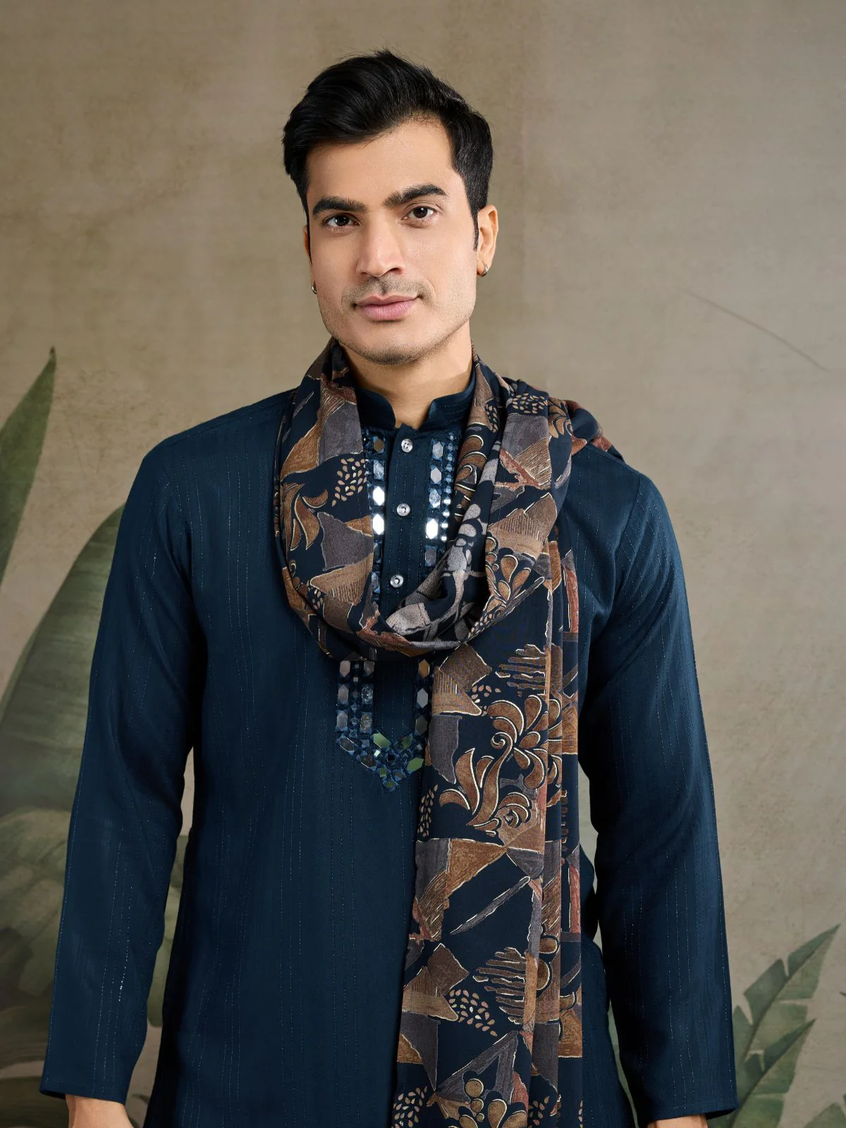 Odette Teal Blue Viscose Silk Woven Kurta For Men - Image 5