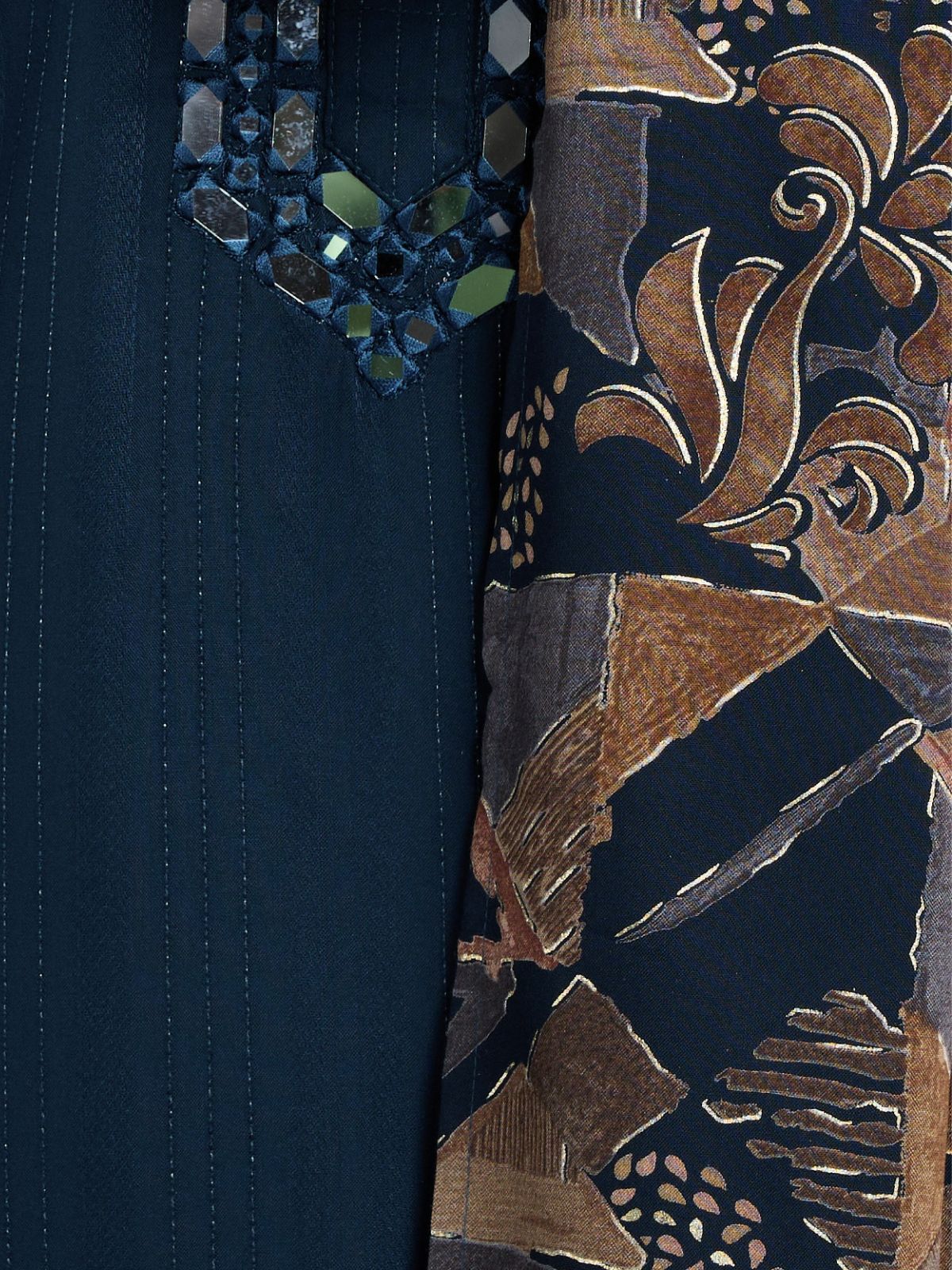 Odette Teal Blue Viscose Silk Woven Kurta For Men - Image 6