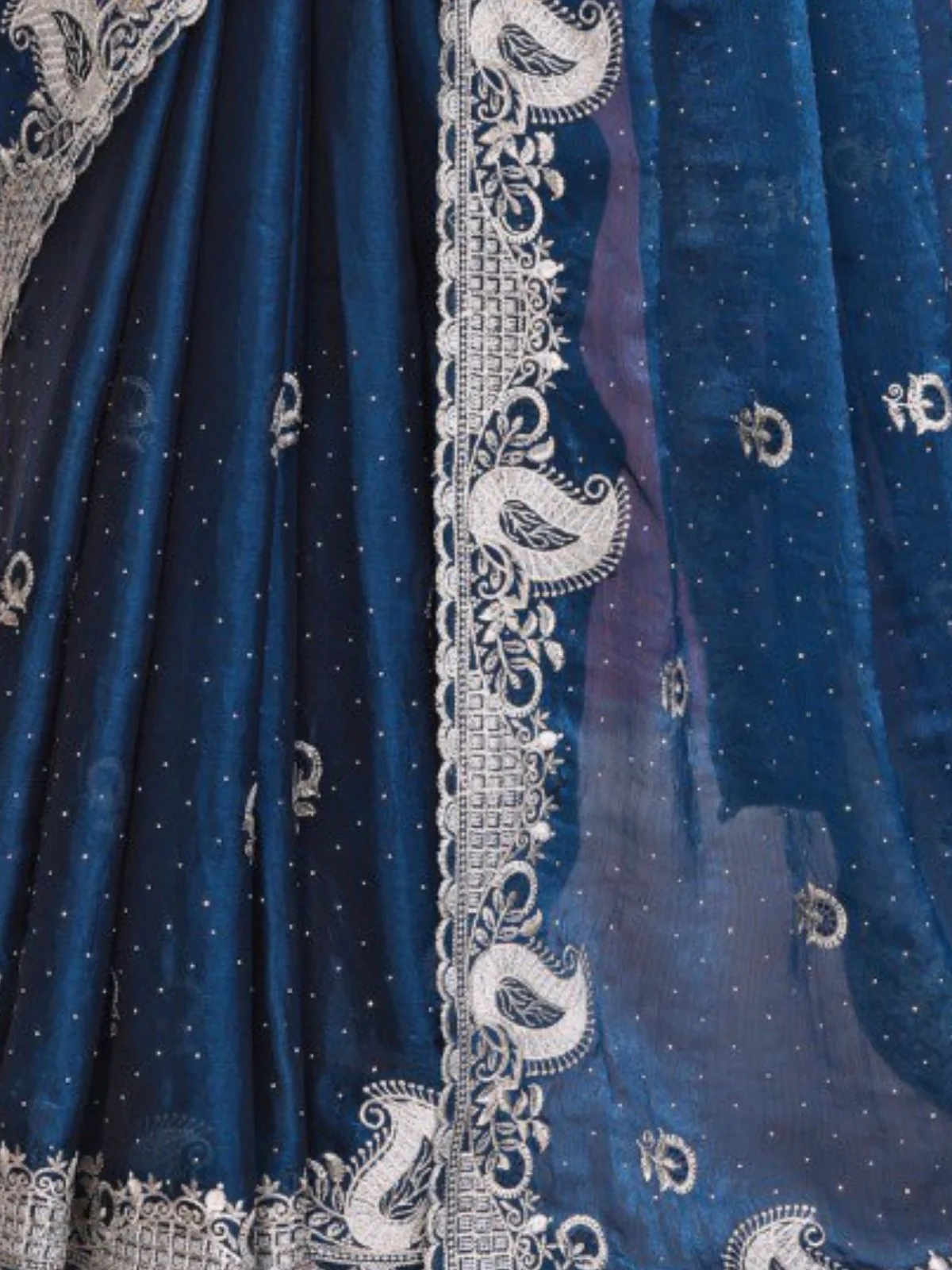 Odette Teal Chiffon Embroidered Saree For Women - Image 3