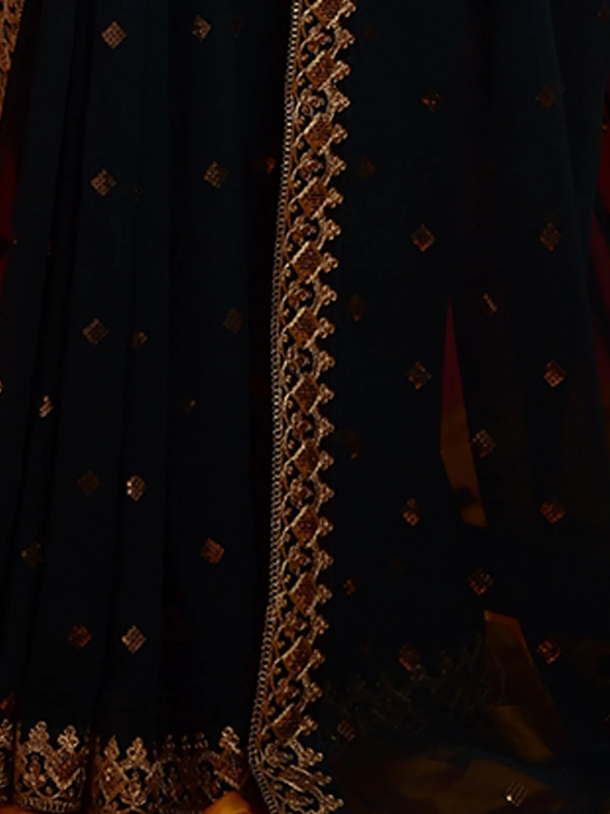 Odette Teal Embroidered Georgette Saree With Unstitched Blouse For Women - Image 8