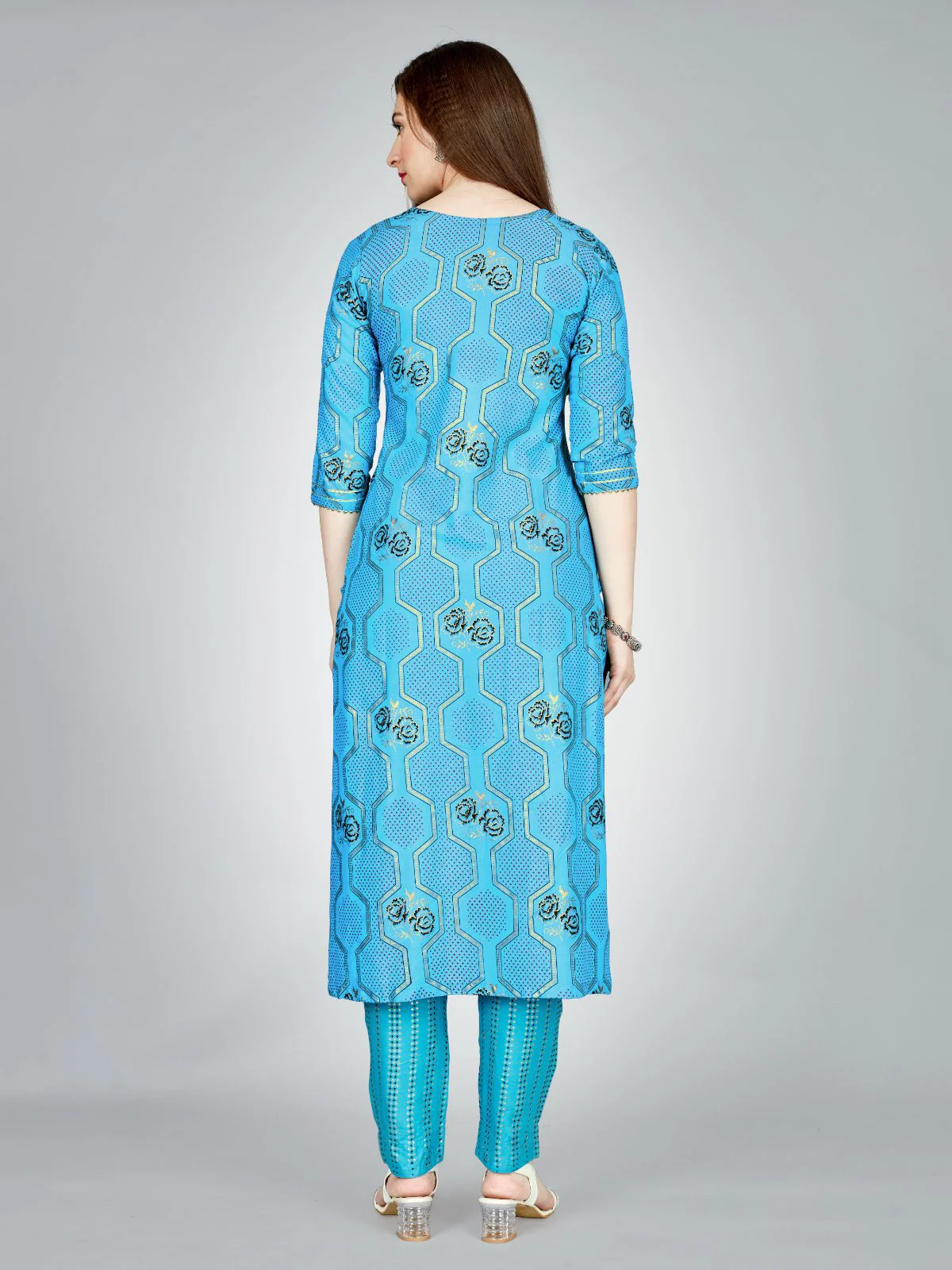 Odette Blue Embroidered Rayon Stitched Kurta Set For Women - Image 5