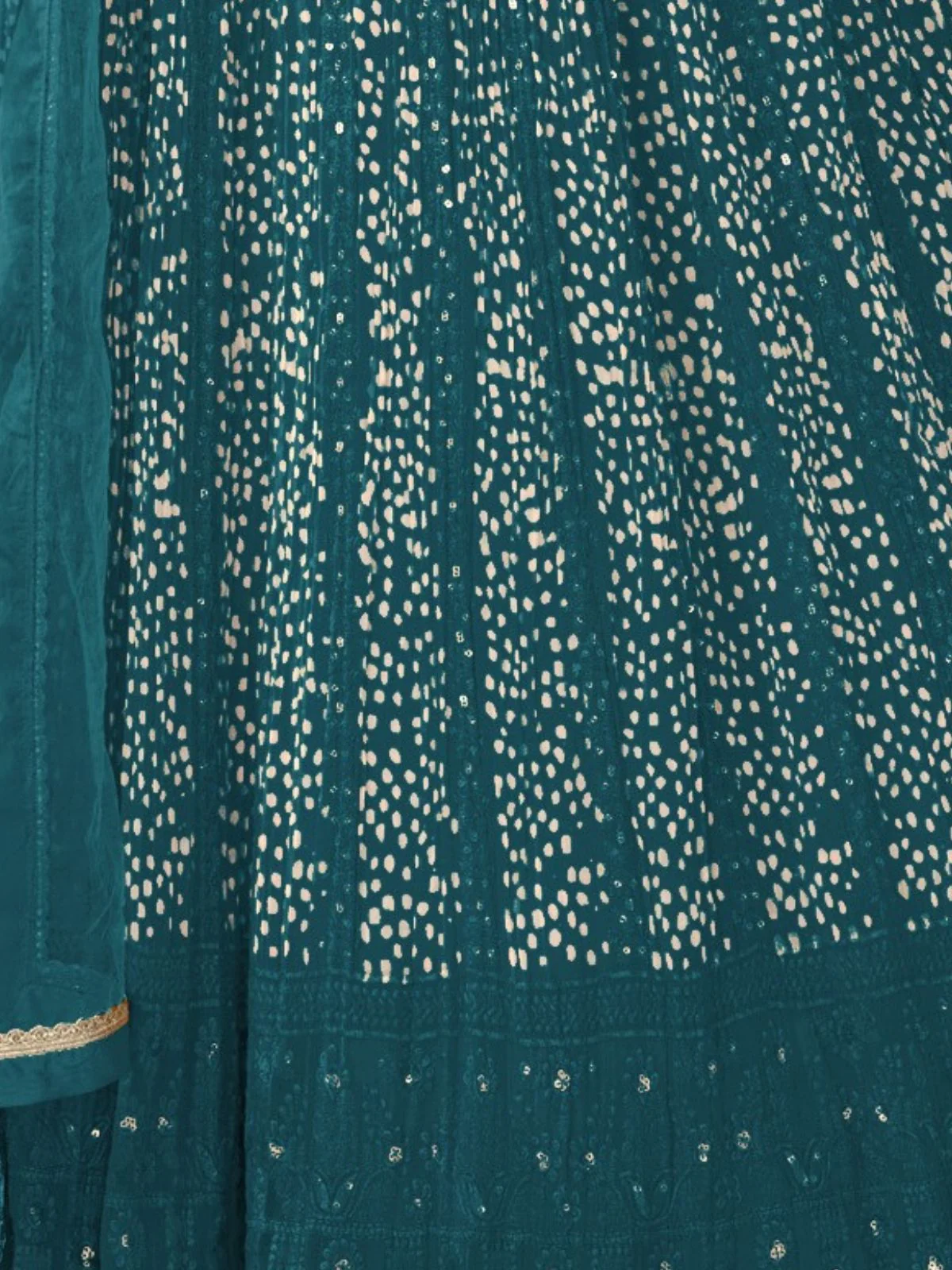Odette Teal Georgette Embellished Semi Stitched Kurta Set For Women - Image 3