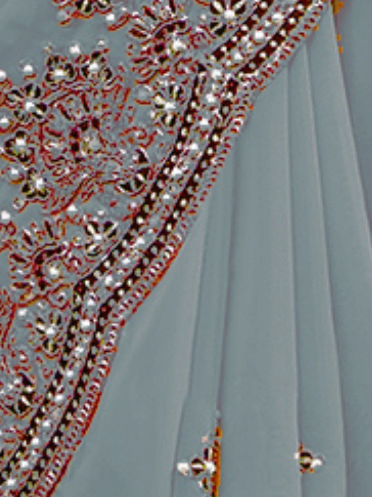 Odette Teal Georgette Embroidered Elegant Saree For Women - Image 4