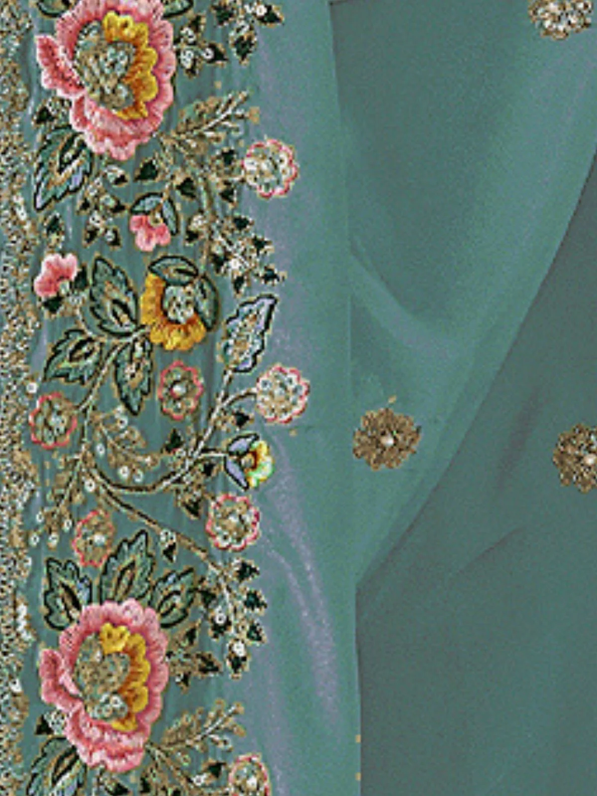 Odette Teal Georgette Embroidered Elegant Saree For Women - Image 4