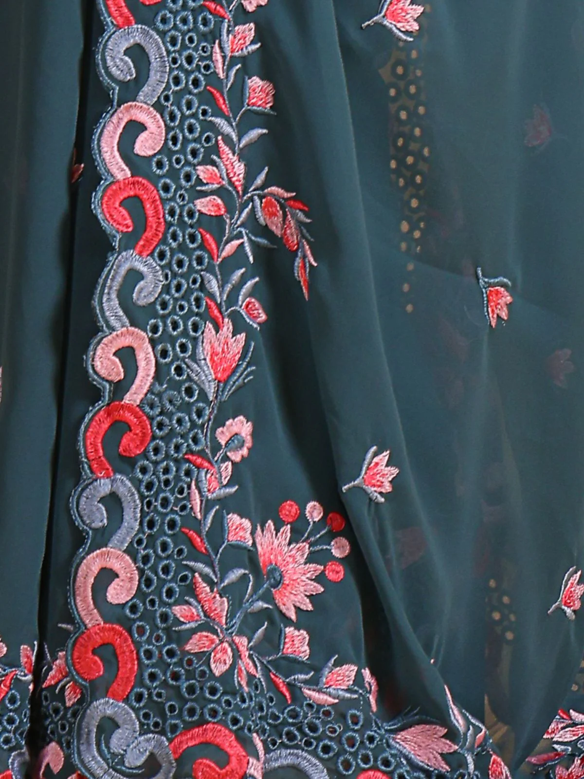 Odette Teal  Georgette Embroidered Saree With Unstitched Blouse For Women - Image 5