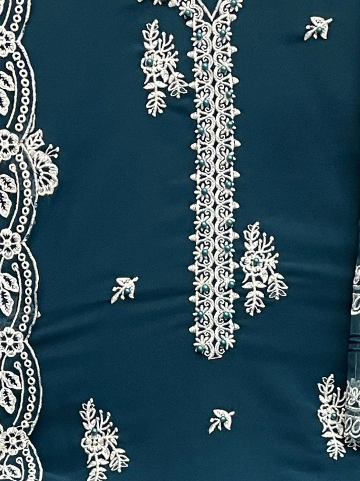 Odette Teal Georgette Embroidered Semi-Stitched Kurta Set For Women - Image 3