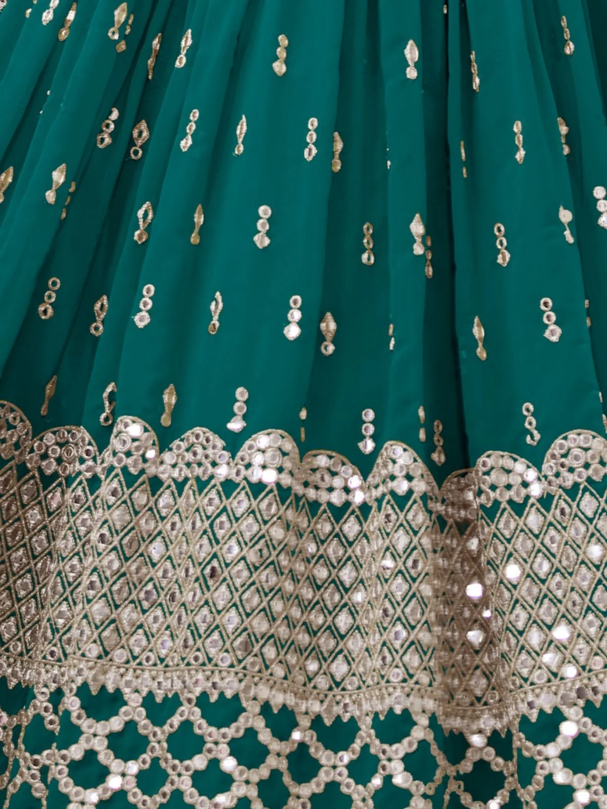 Odette Teal Georgette Embroidered Semi Stitched Lehenga With Unstitched Blouse For Women - Image 6