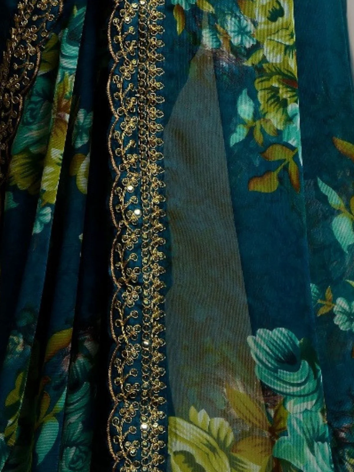 Odette Teal Georgette Printed Saree For Women - Image 3