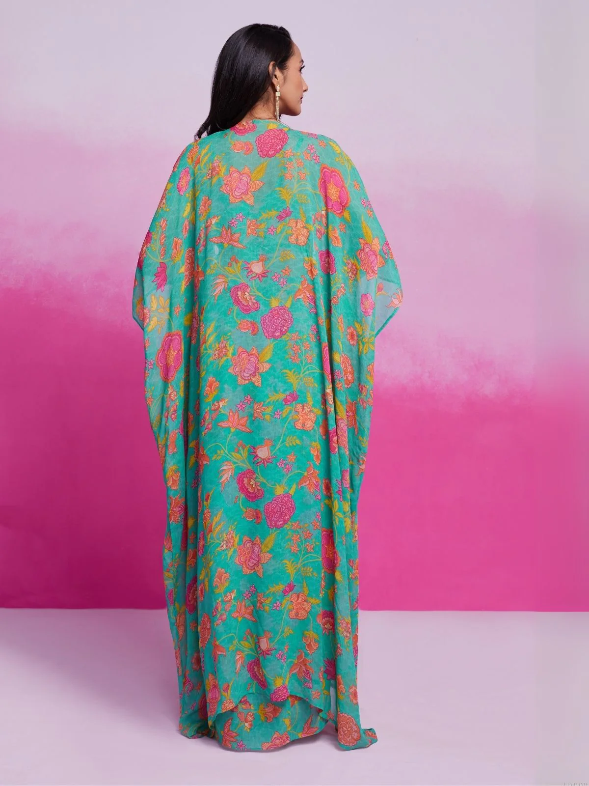 Odette Teal Georgette Printed Stitched Co-Ord Set For Women - Image 6