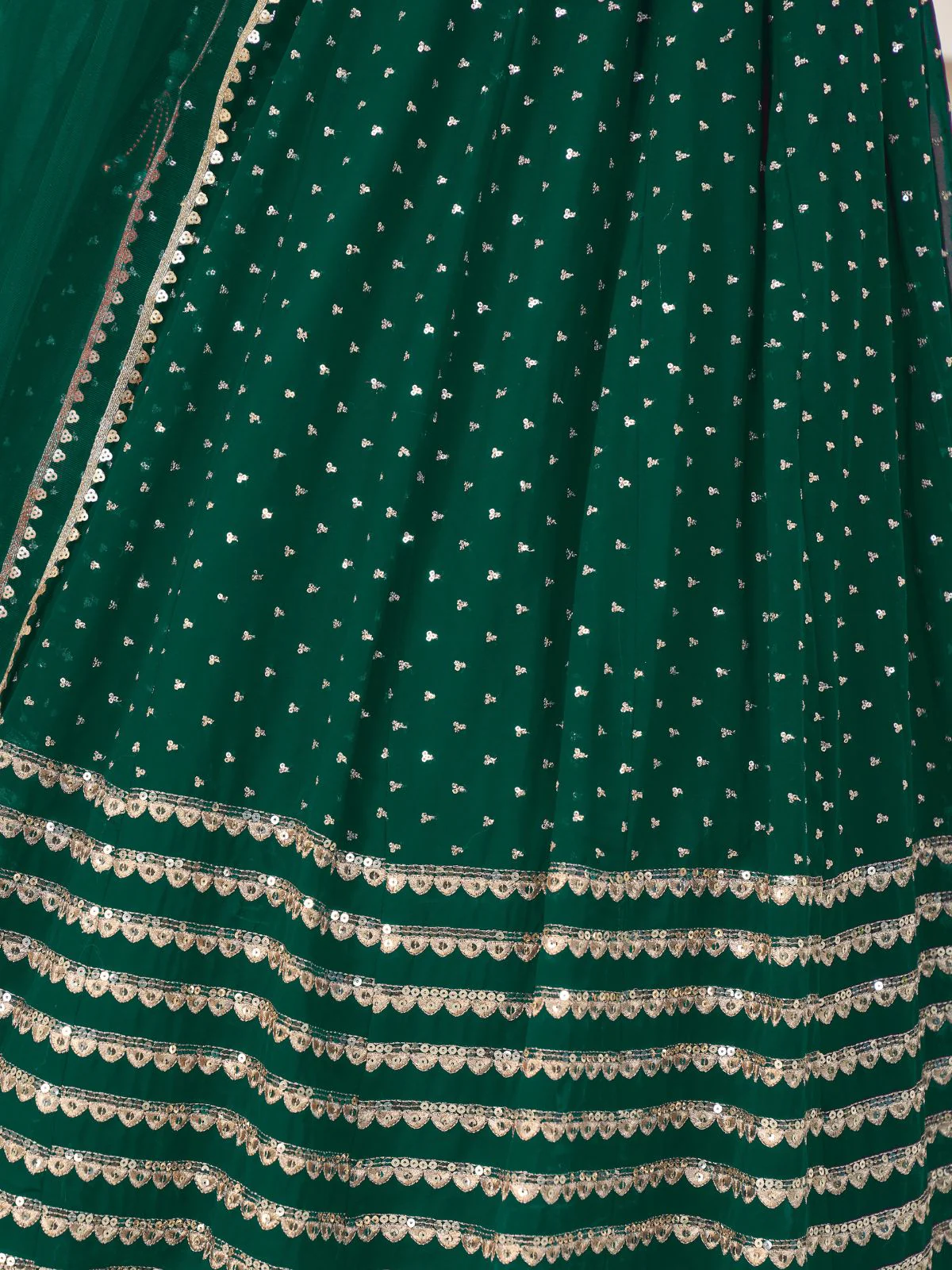 Odette Teal Georgette Embellished Semi Stitched Lehenga With Unstitched Blouse For Women - Image 7