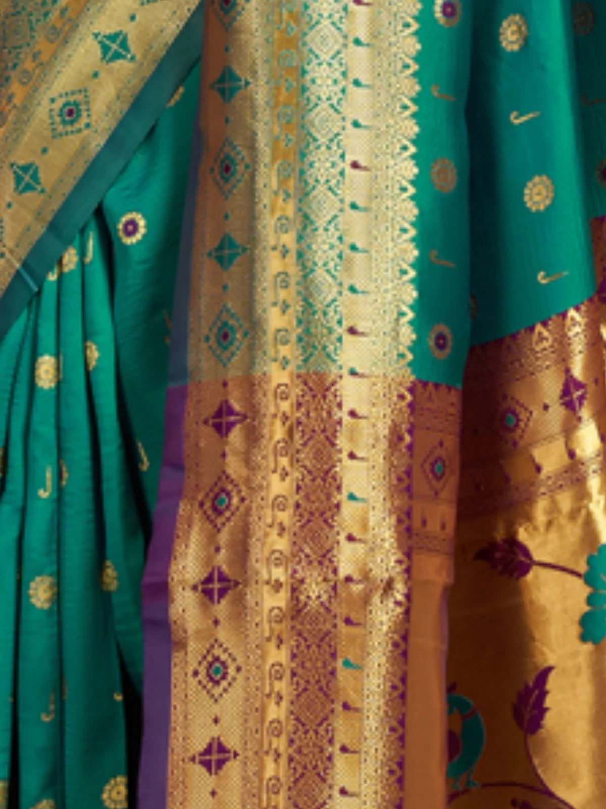 Odette Teal Green Silk Blend Woven Pithani Saree For Women - Image 5
