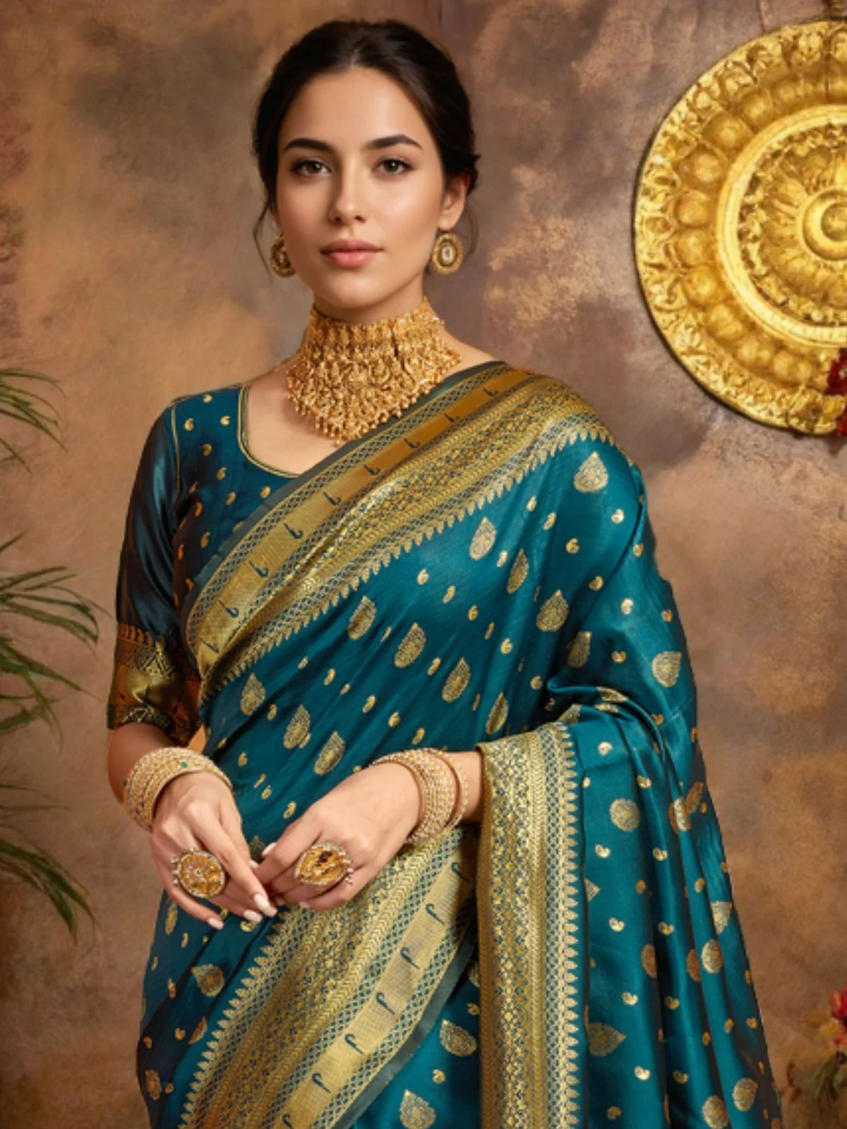 Odette Teal Green Silk Blend Woven Pithani Saree For Women - Image 5