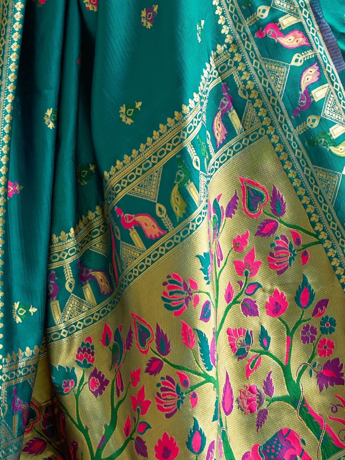 Odette Teal Green Silk Woven Paithani Saree For Women - Image 5