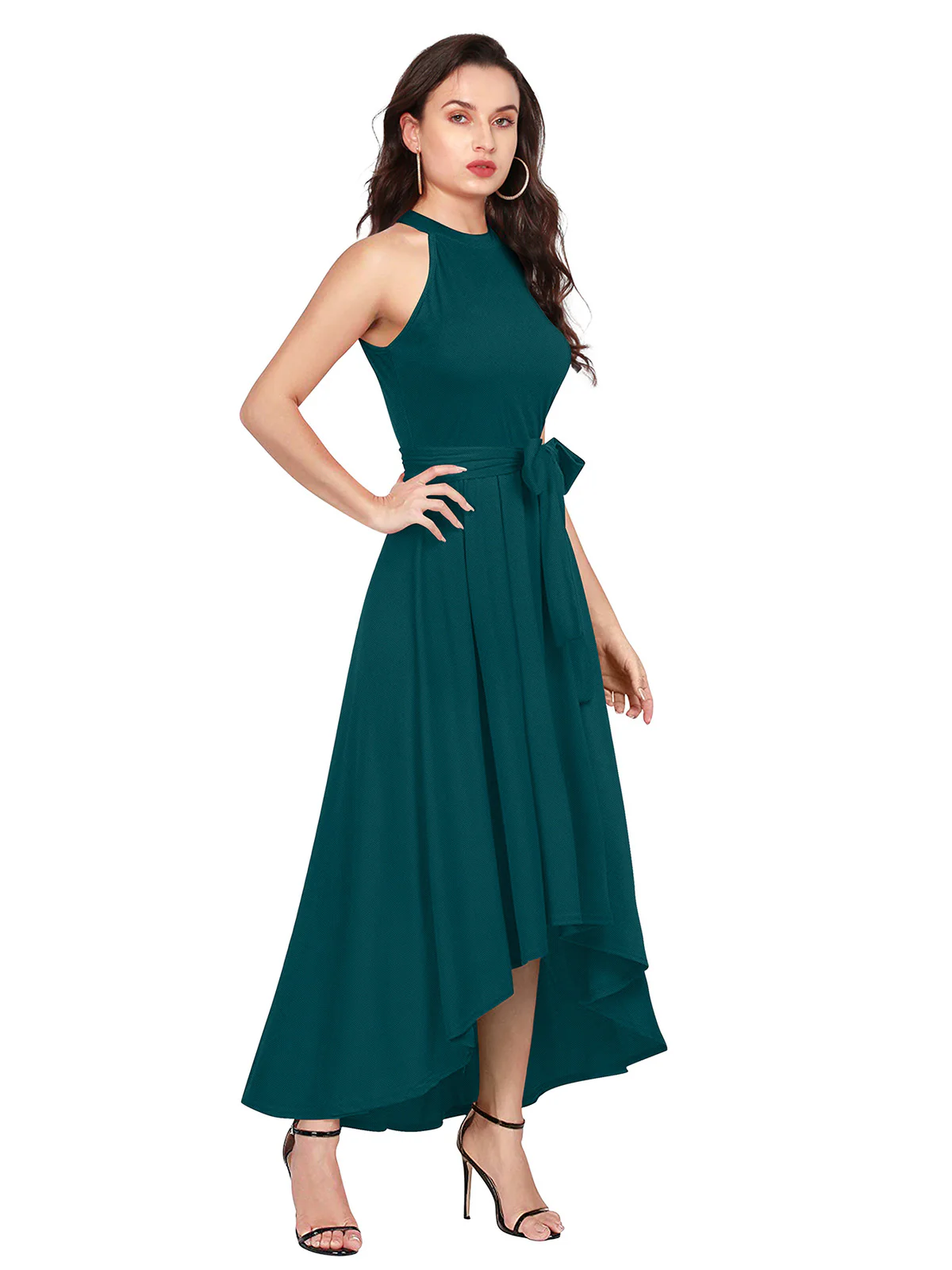 Odette Teal Polyester High Low Dress For Women - Image 2
