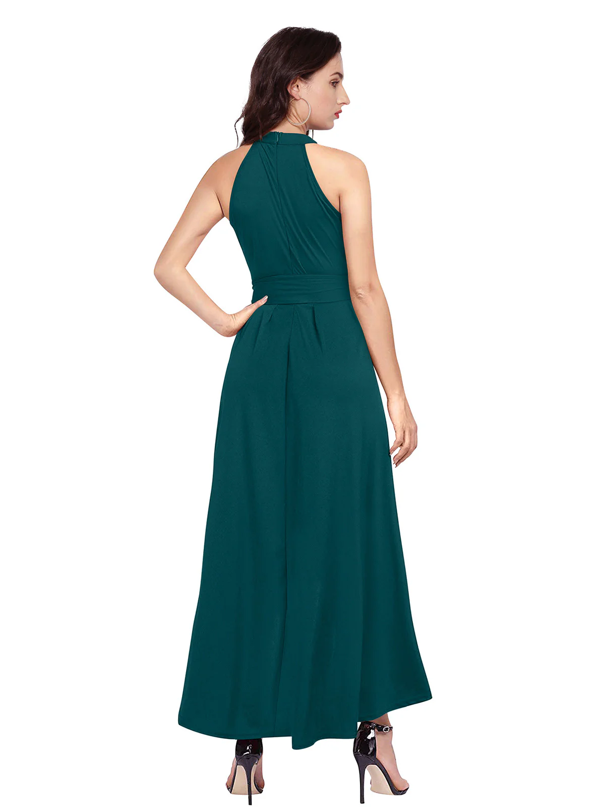 Odette Teal Polyester High Low Dress For Women - Image 4
