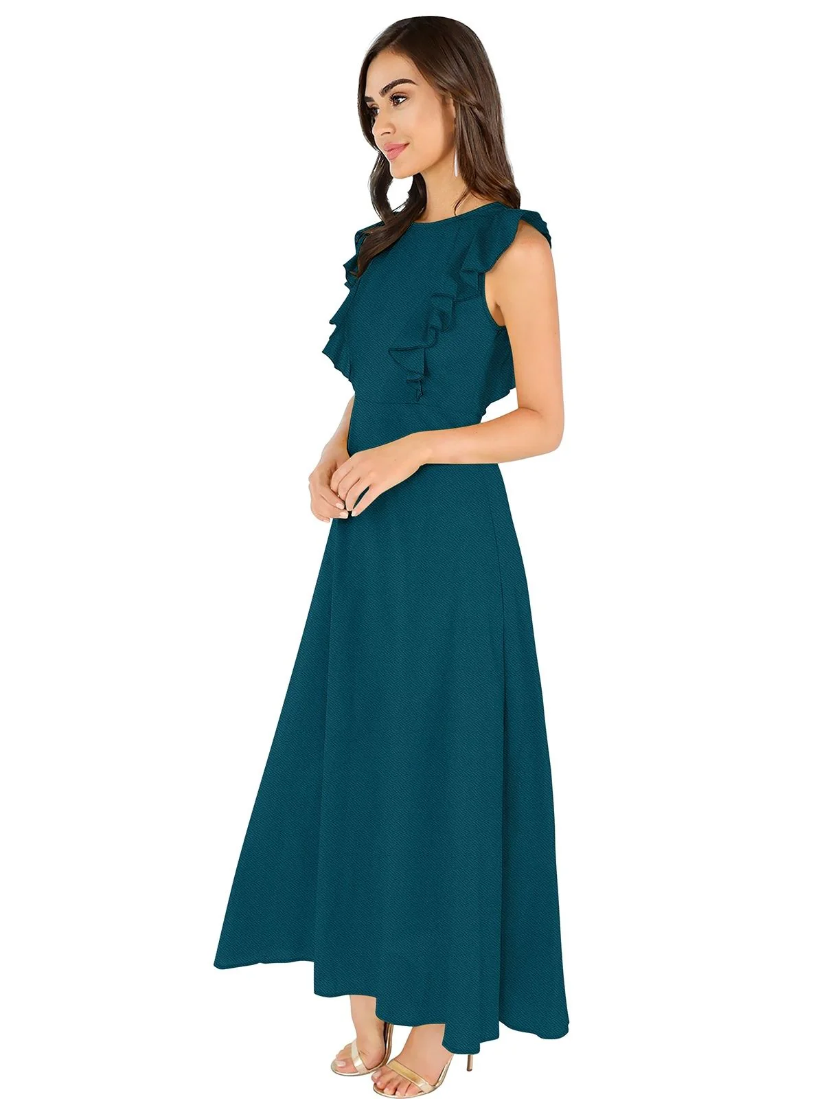 Odette Teal Polyester Solid Dress For Women - Image 3